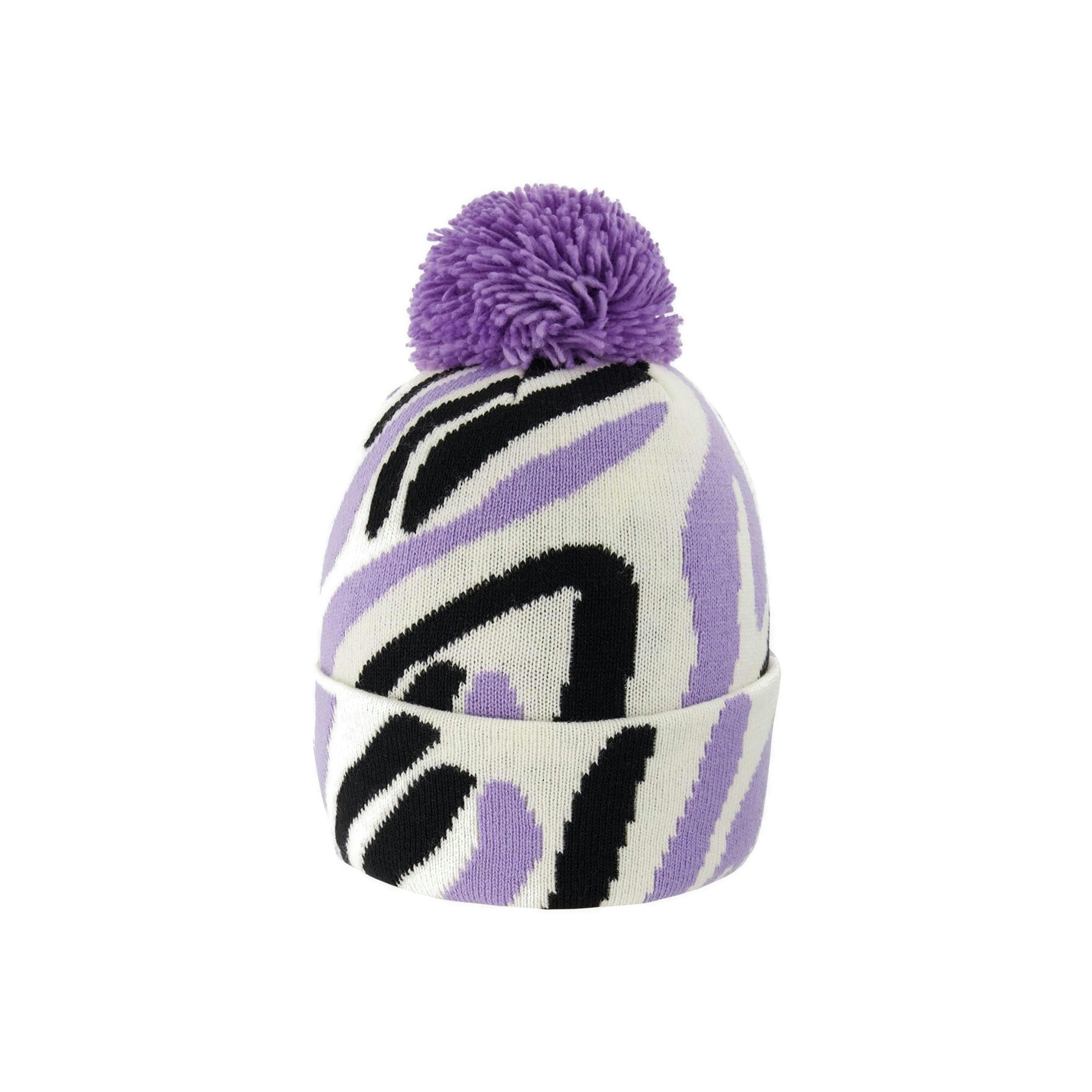 Lined Knit Pompom Hat Black, White And Lilac , view 3 of 5