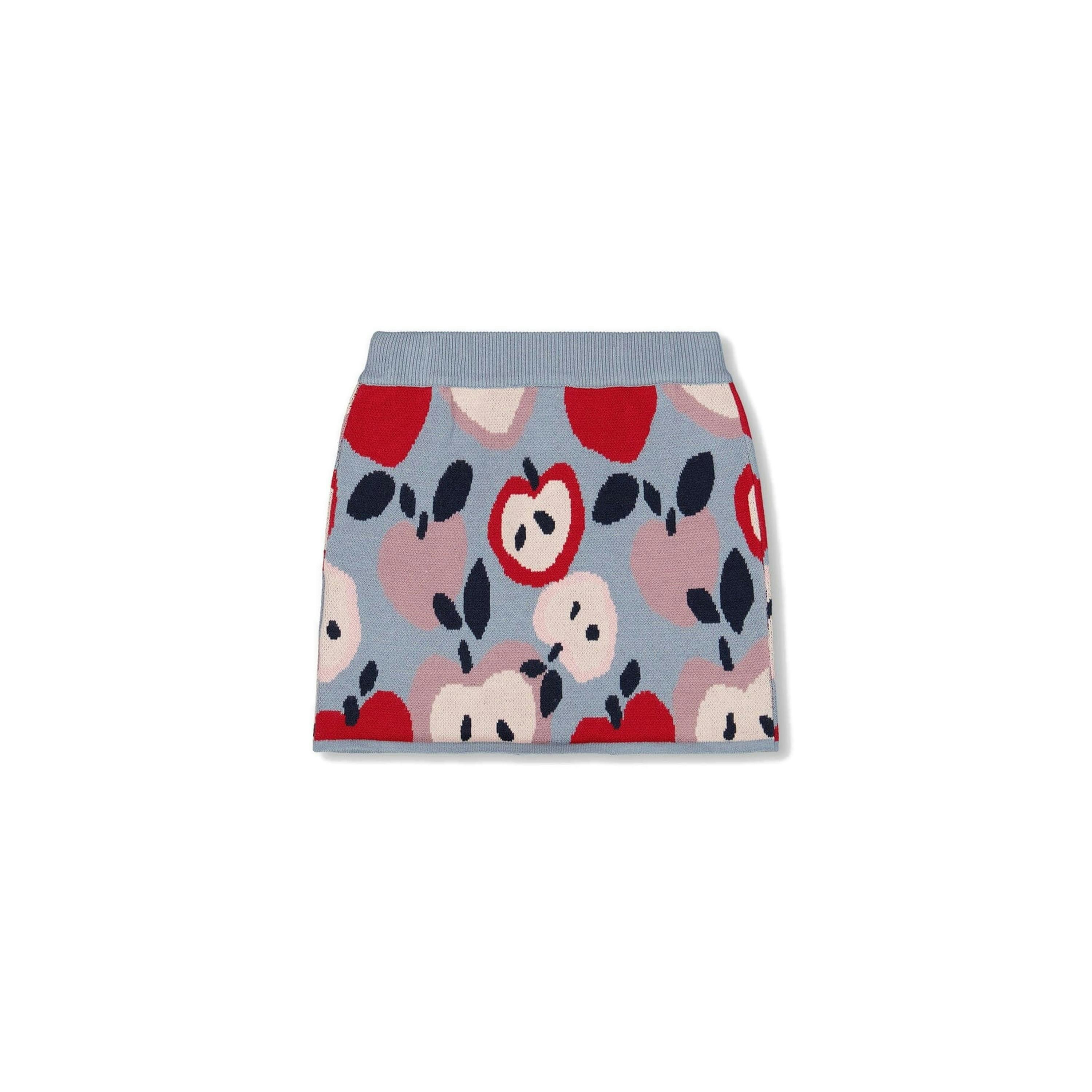 Knit Skirt Blue And Red With Apple Heart Jacquard , view 3 of 5
