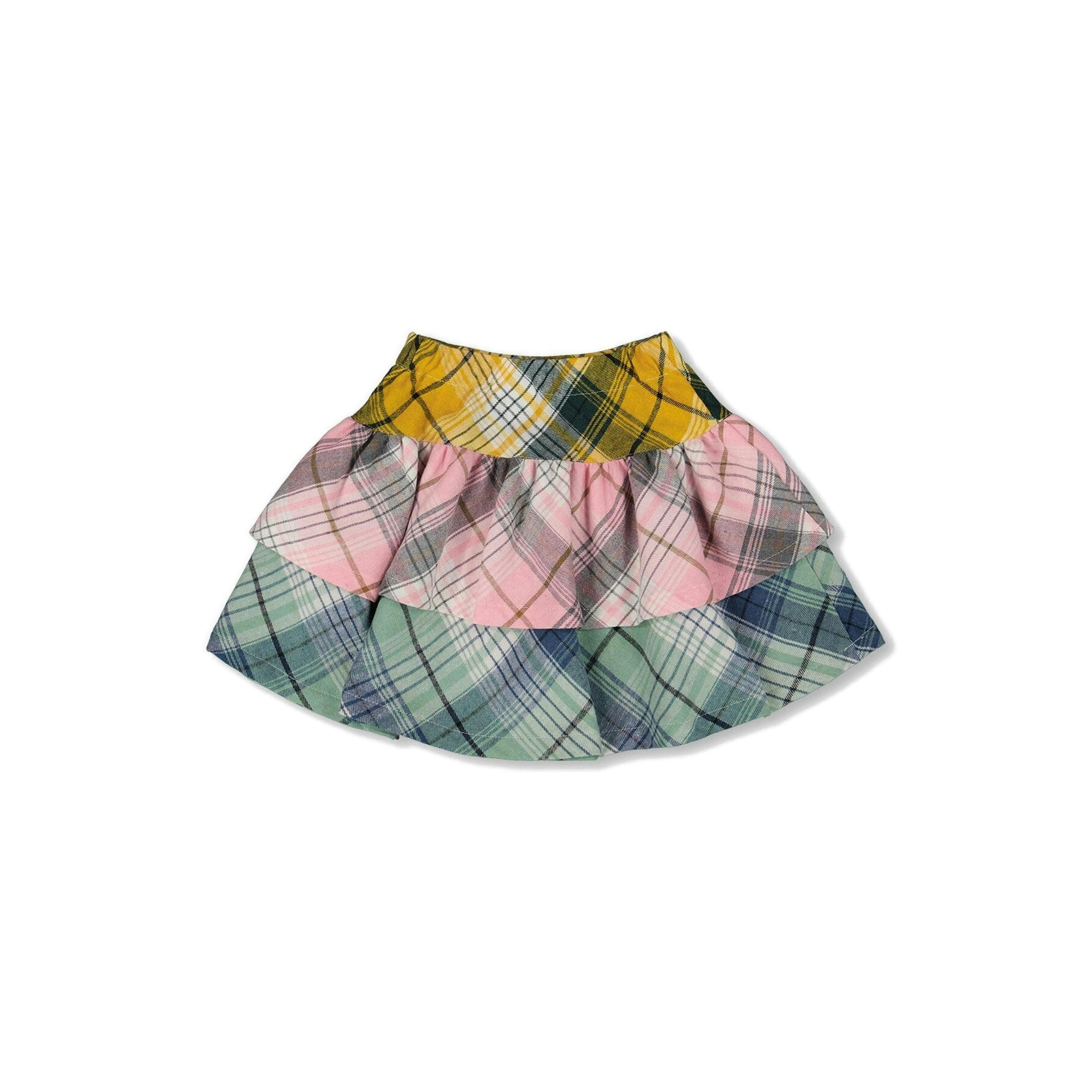 Two-Tiered Flannel Skirt Green Pink And Yellow , view 3 of 5