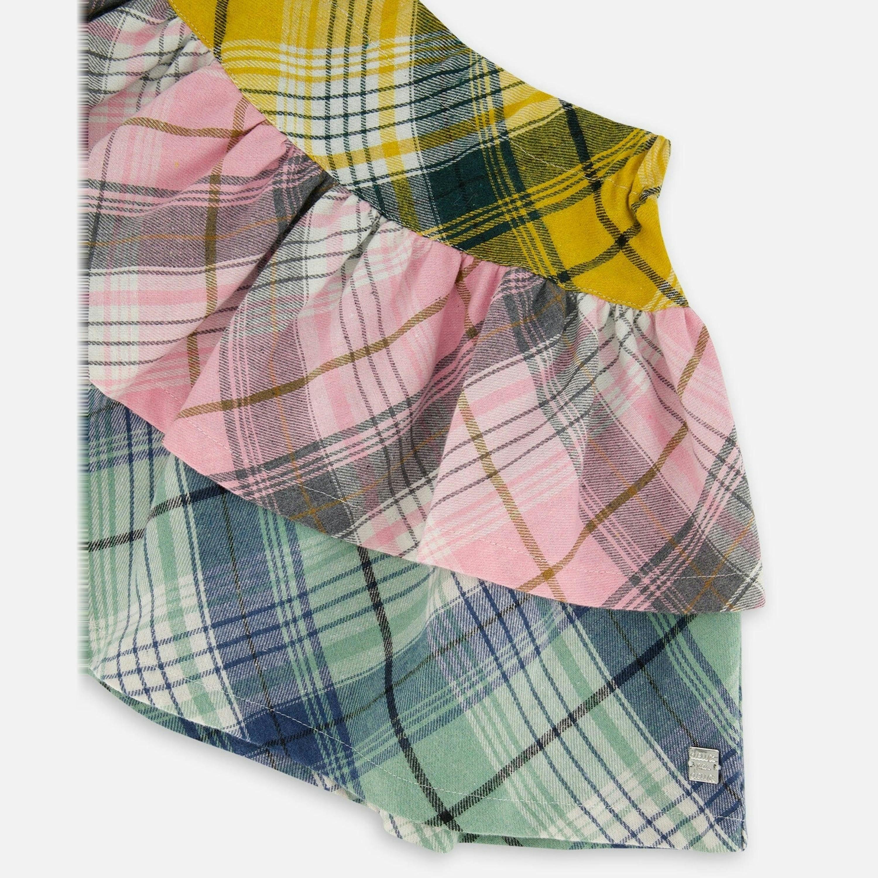 Two-Tiered Flannel Skirt Green Pink And Yellow , view 4 of 5