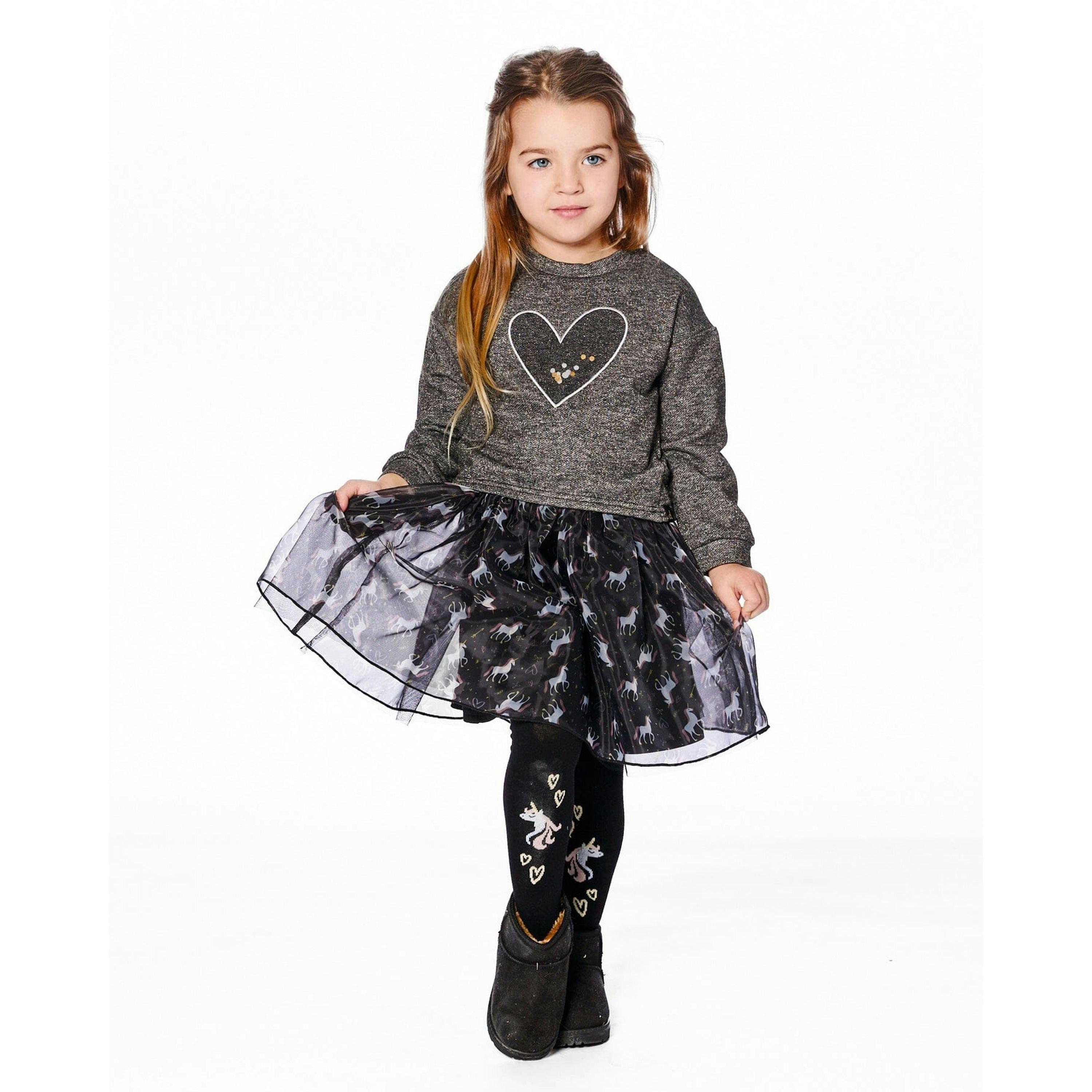 Bi-Material Dress Black With Mesh Skirt And Heart , view 2 of 5