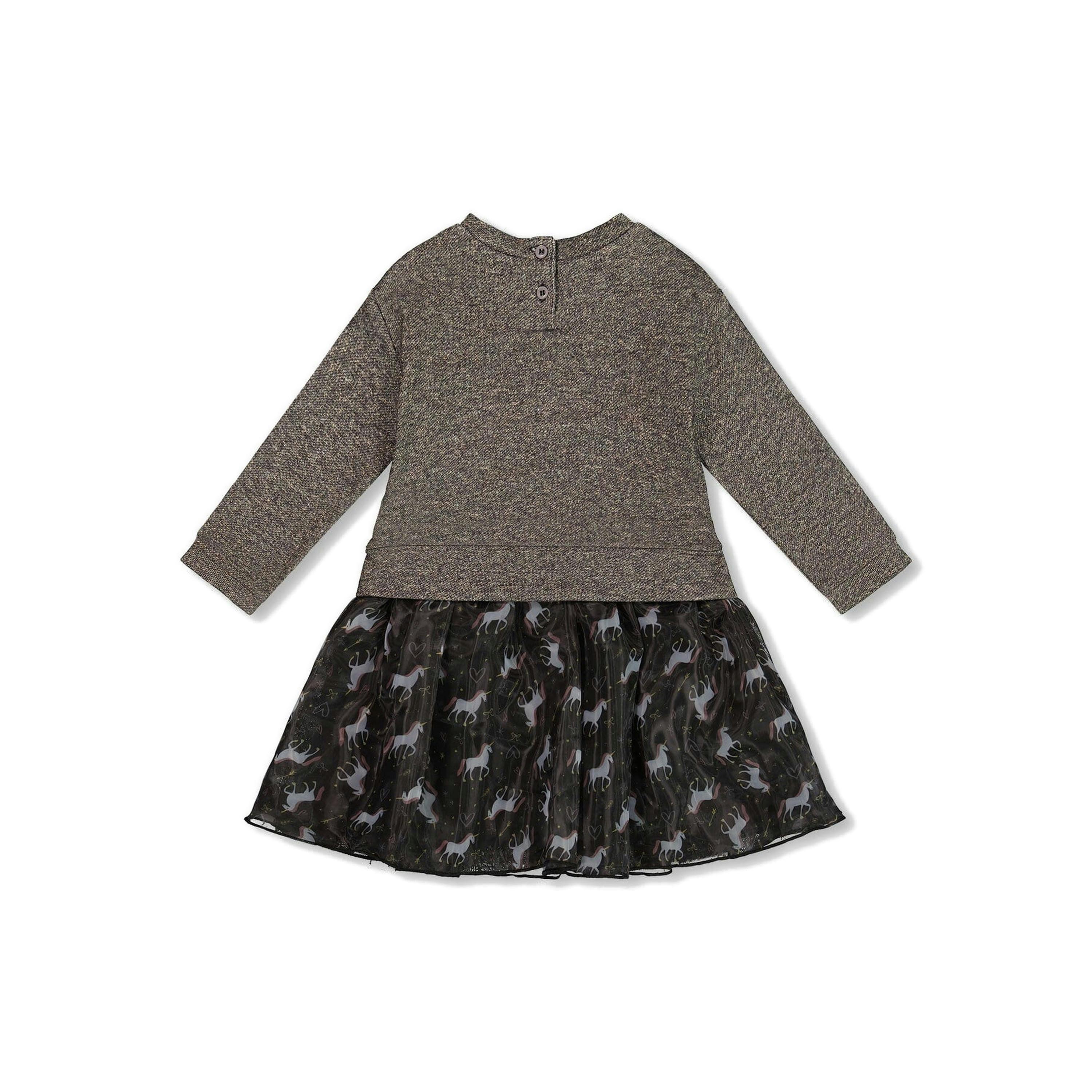 Bi-Material Dress Black With Mesh Skirt And Heart , view 3 of 5