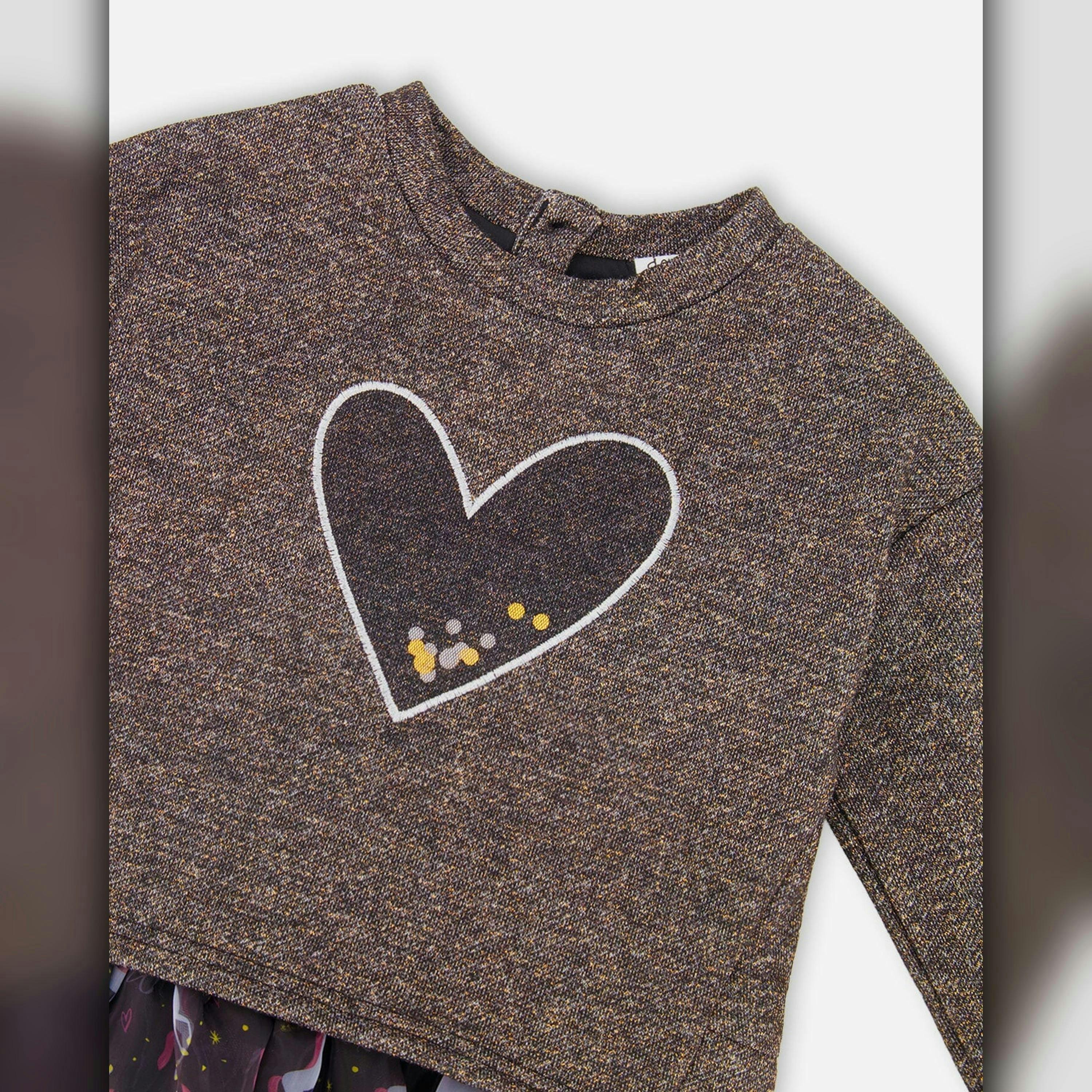 Bi-Material Dress Black With Mesh Skirt And Heart , view 4 of 5