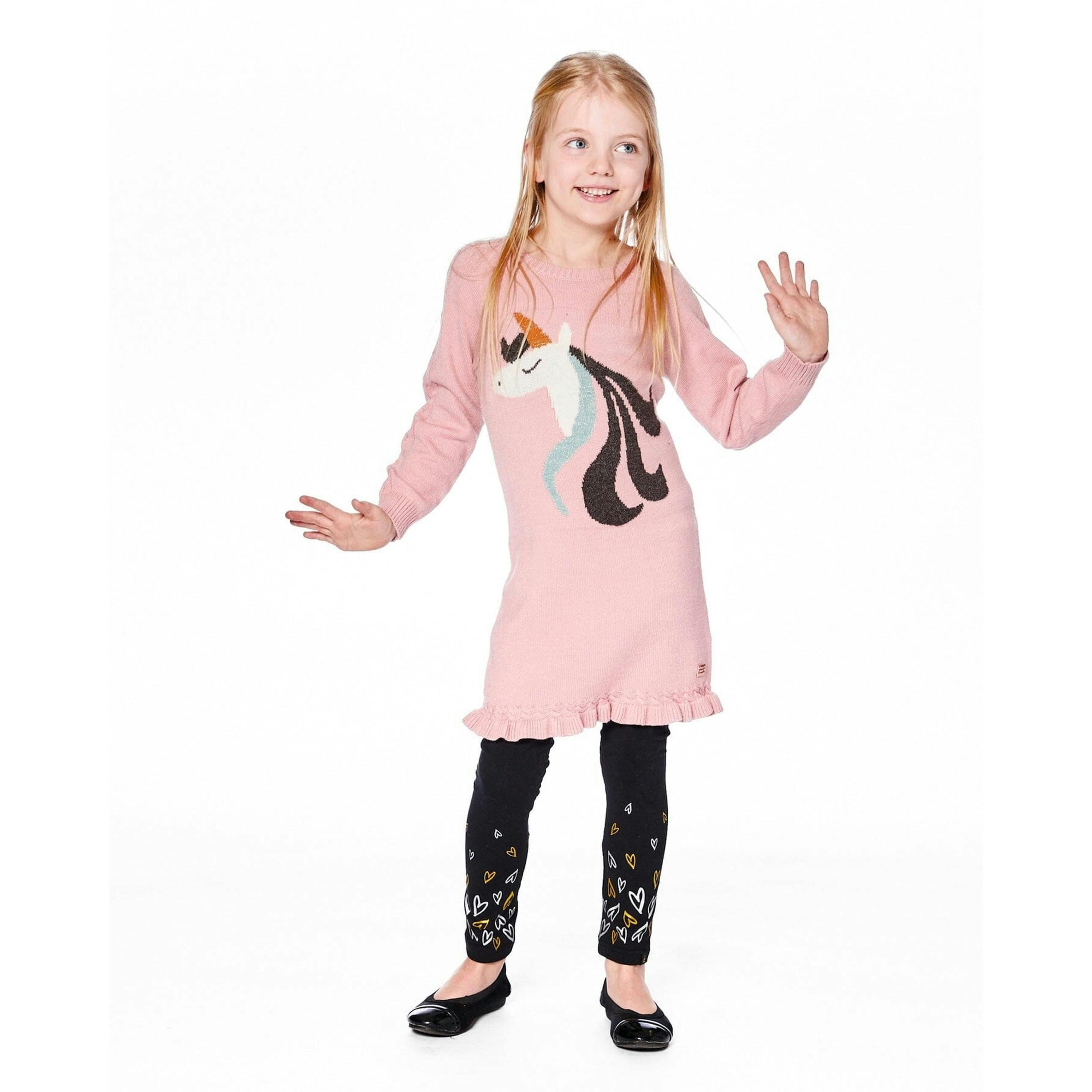Knitted Dress Dusty Pink With Unicorn Intarsia , view 2 of 5