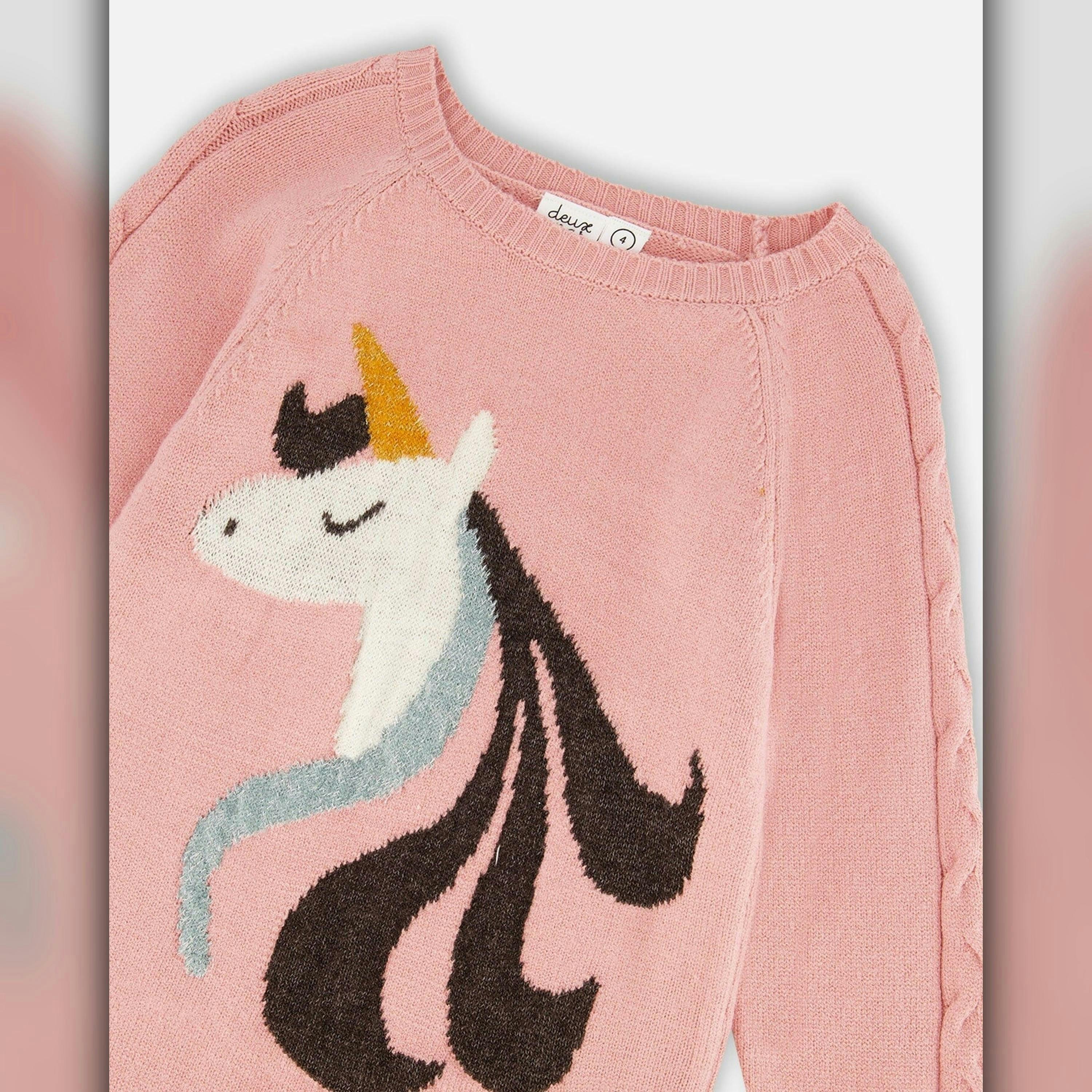 Knitted Dress Dusty Pink With Unicorn Intarsia , view 4 of 5