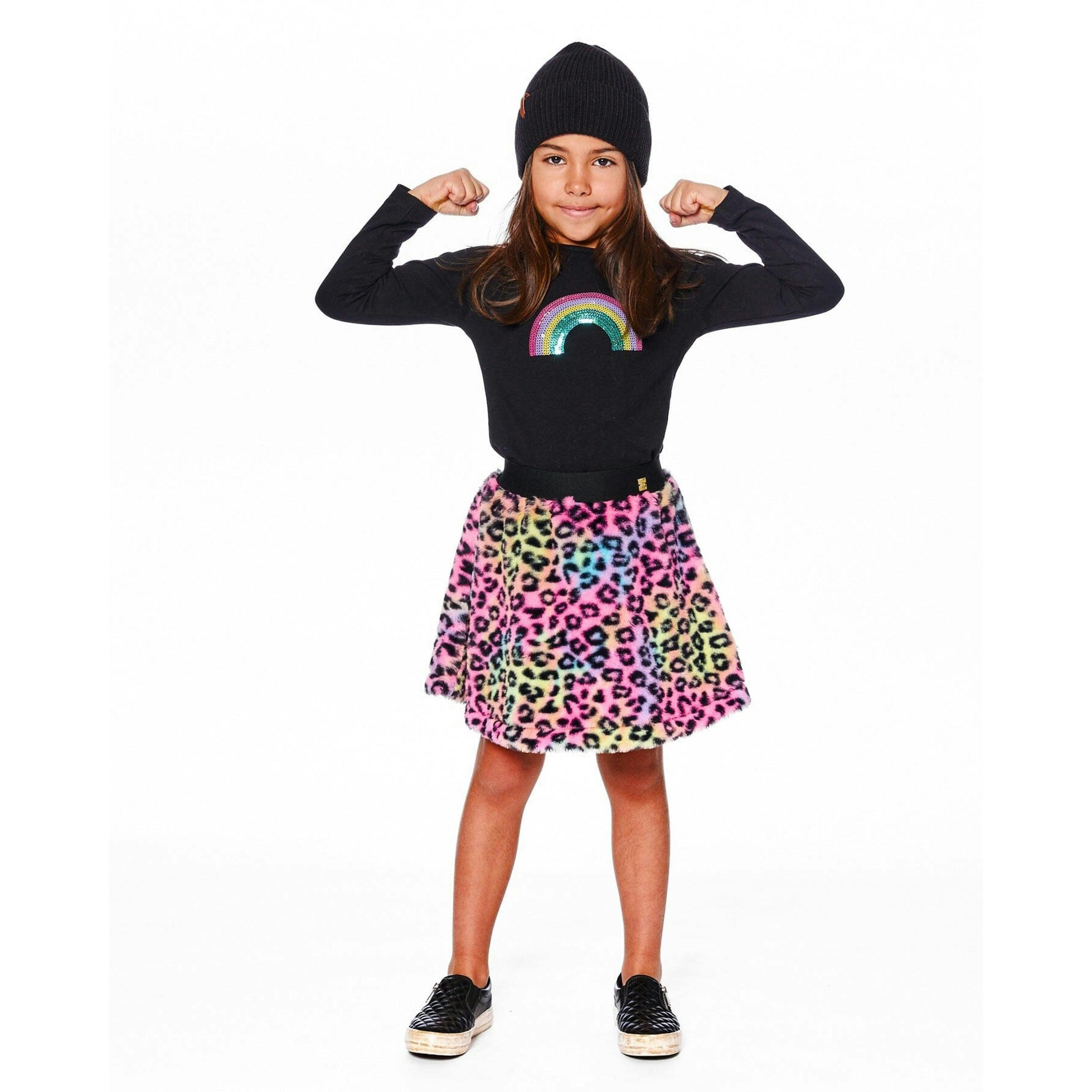 Faux Fur Skirt Multicolor Leopard , view 2 of 5
