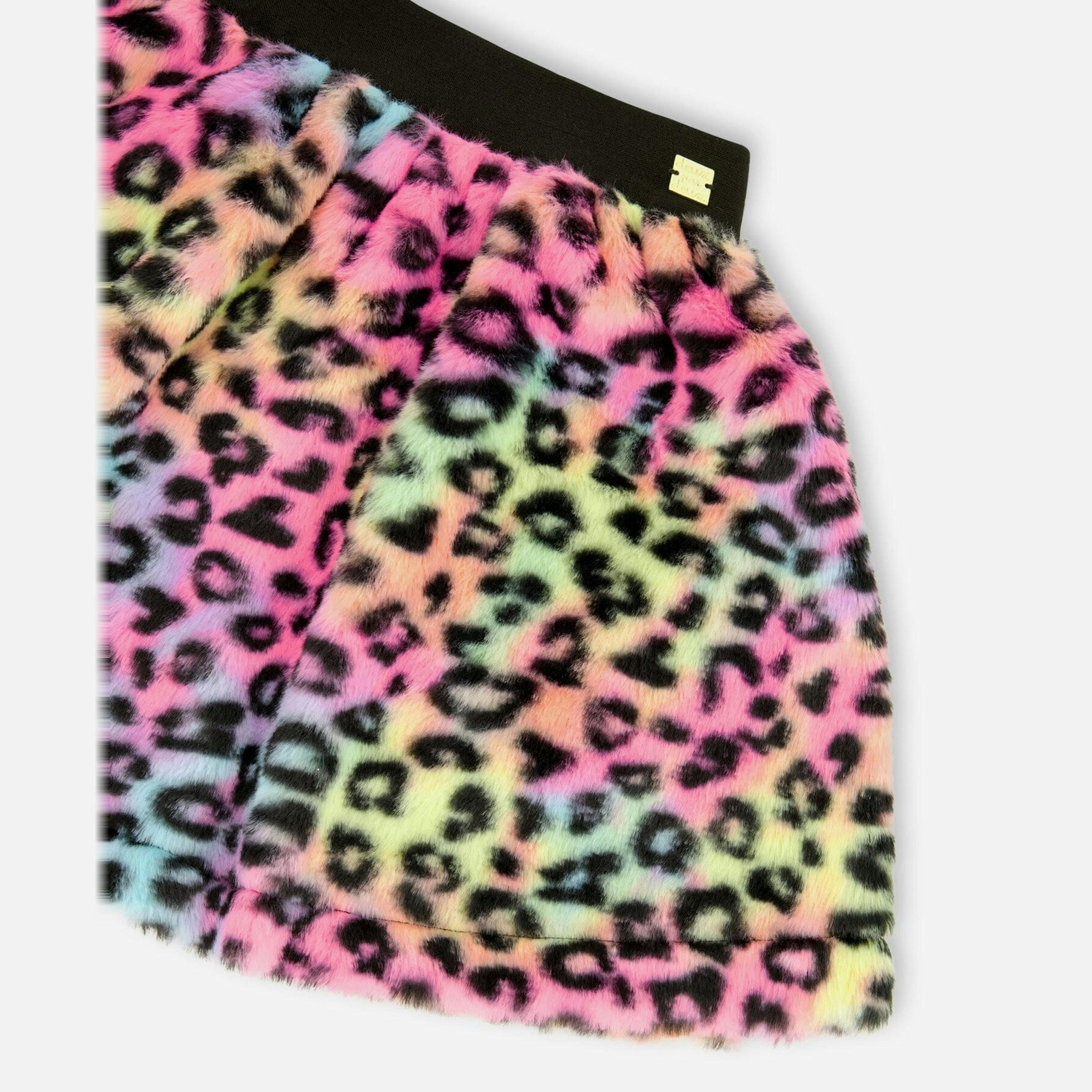 Faux Fur Skirt Multicolor Leopard , view 4 of 5