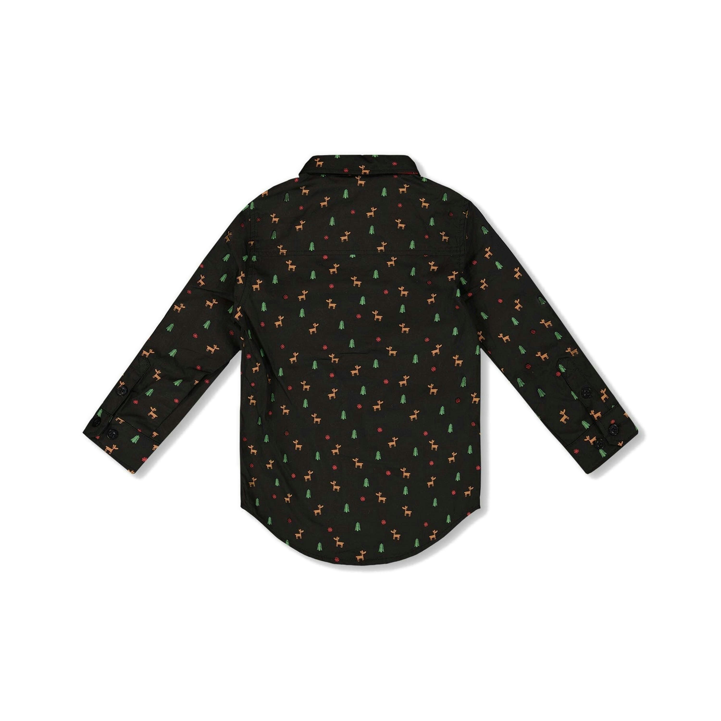 Printed Poplin Shirt Black And Multicolor With Bow Tie , view 3 of 5