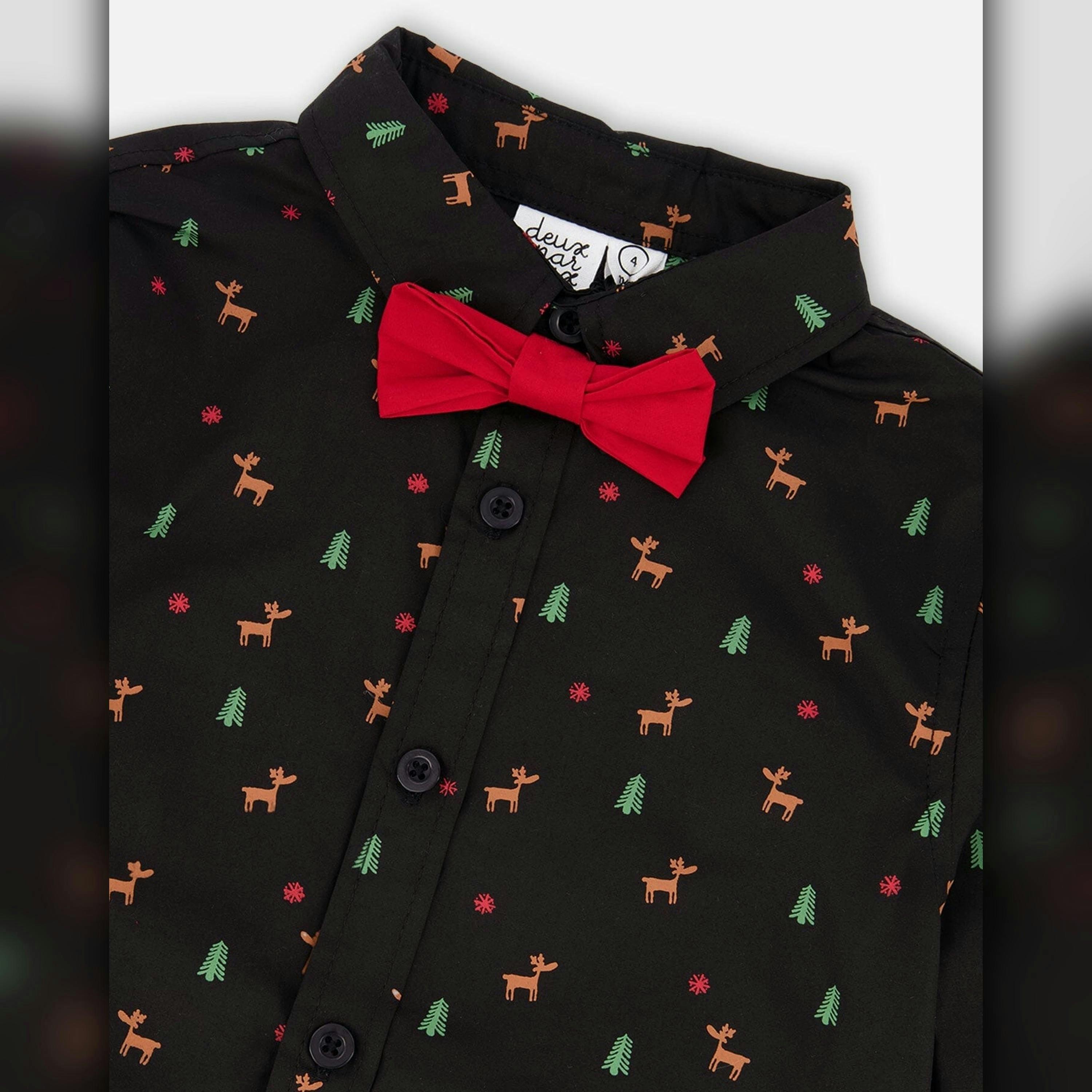 Printed Poplin Shirt Black And Multicolor With Bow Tie , view 4 of 5
