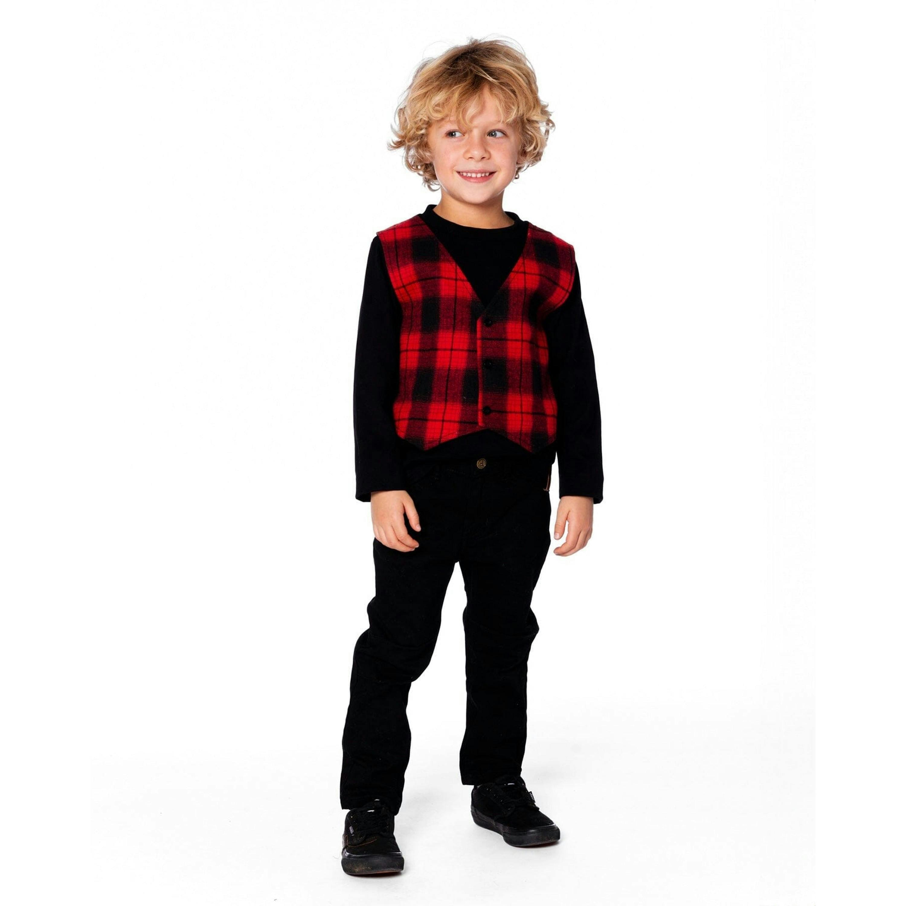T-Shirt With Plaid Vest Red And Black , view 2 of 5