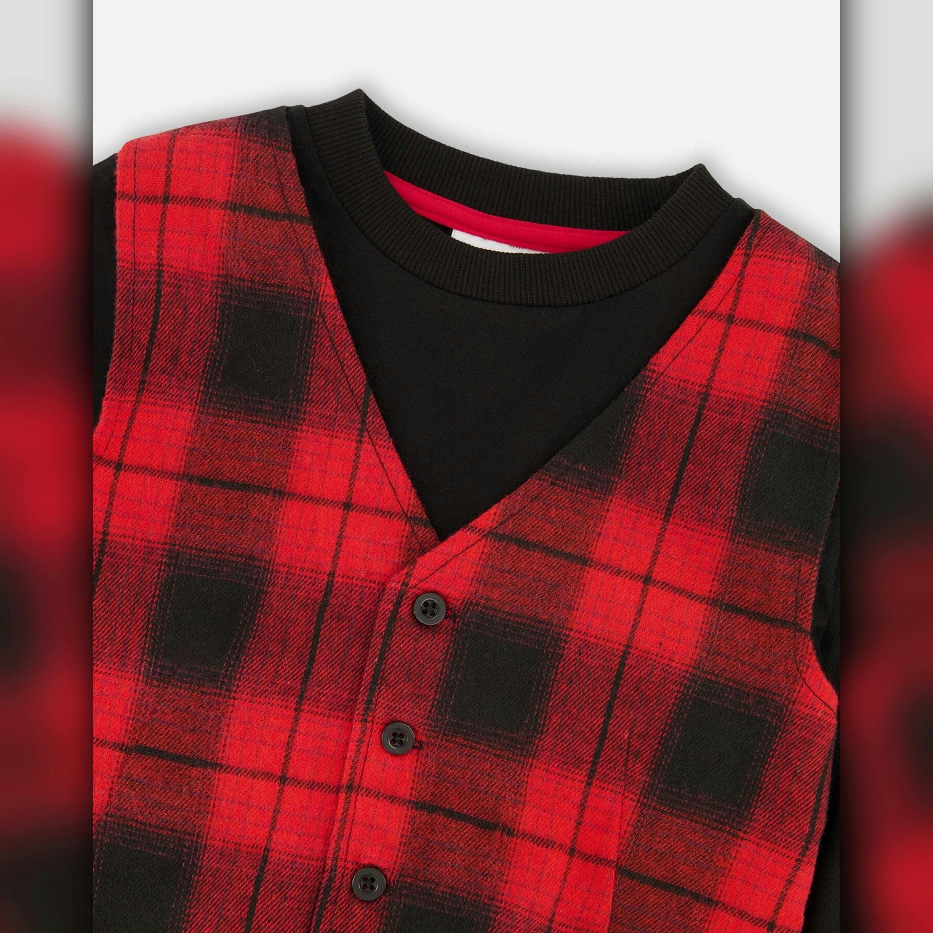 T-Shirt With Plaid Vest Red And Black , view 4 of 5