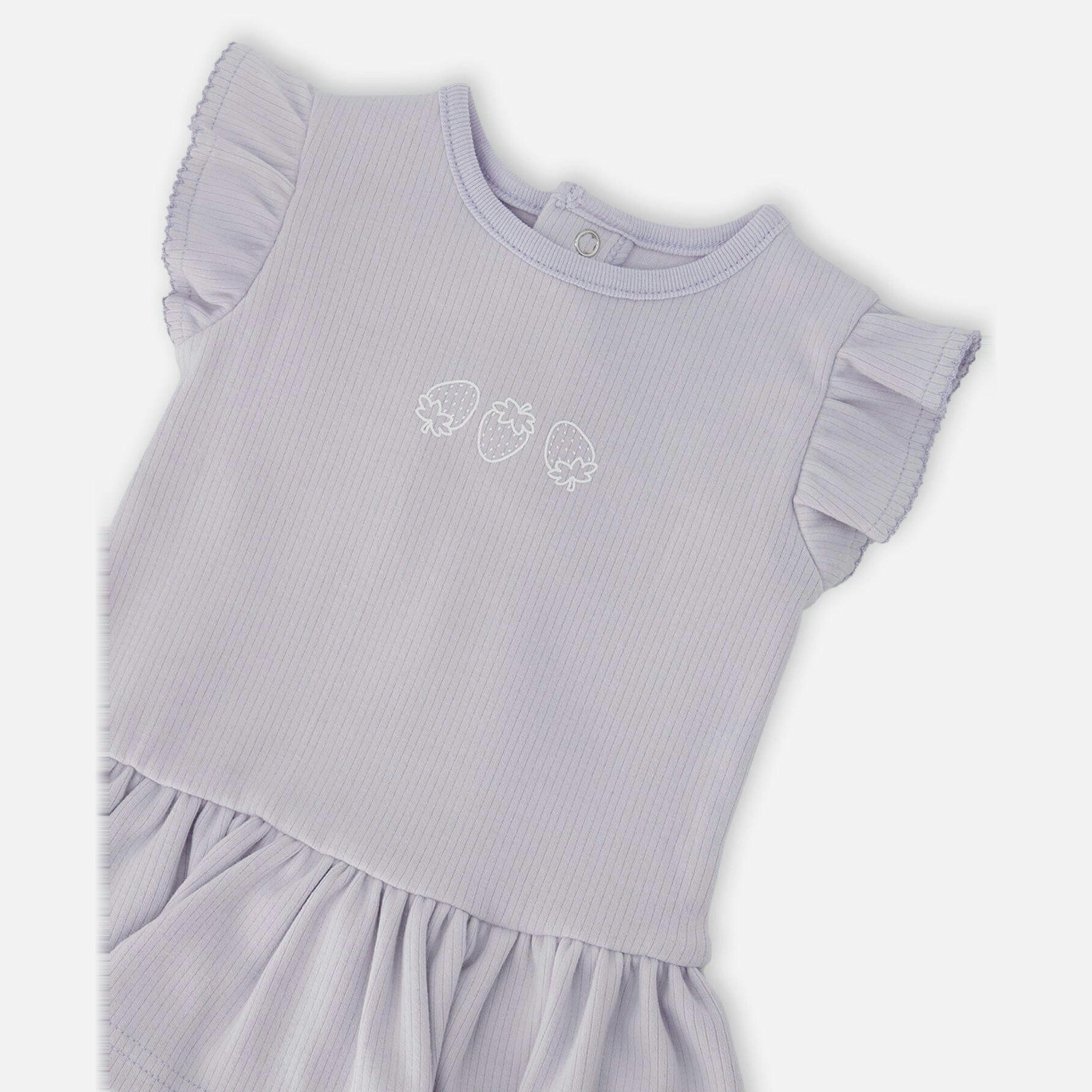 Cotton Rib Jersey Romper With Frill Lilac , view 4 of 4