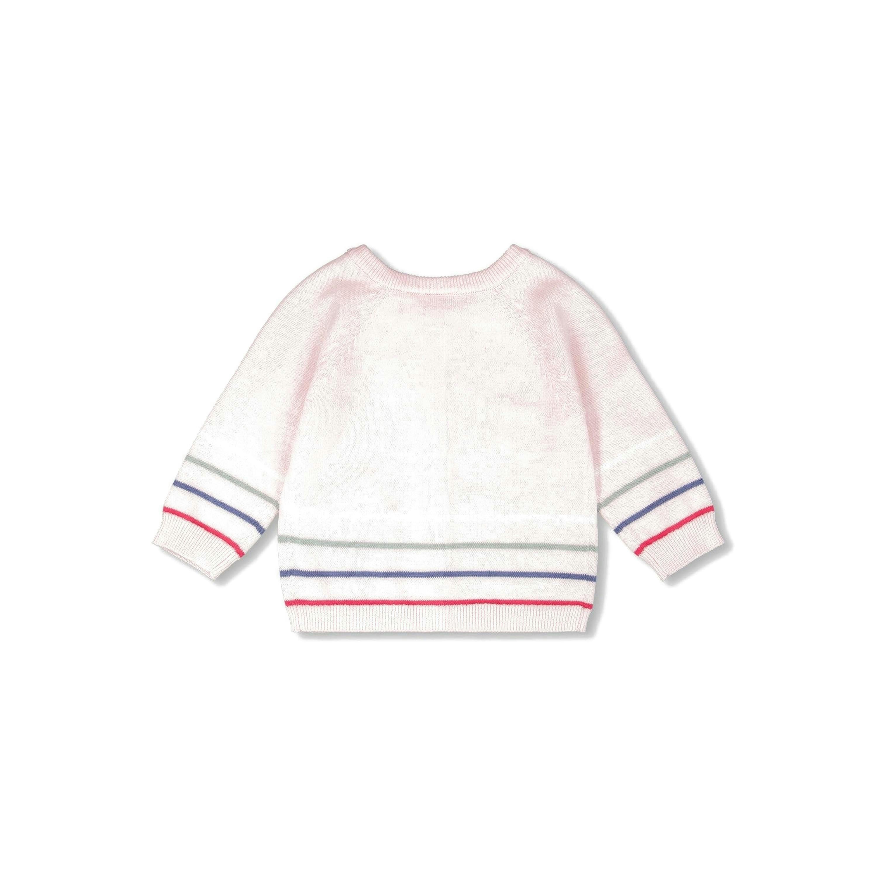 Cotton Knit Striped Button Front Cardigan Light Pink , view 3 of 4
