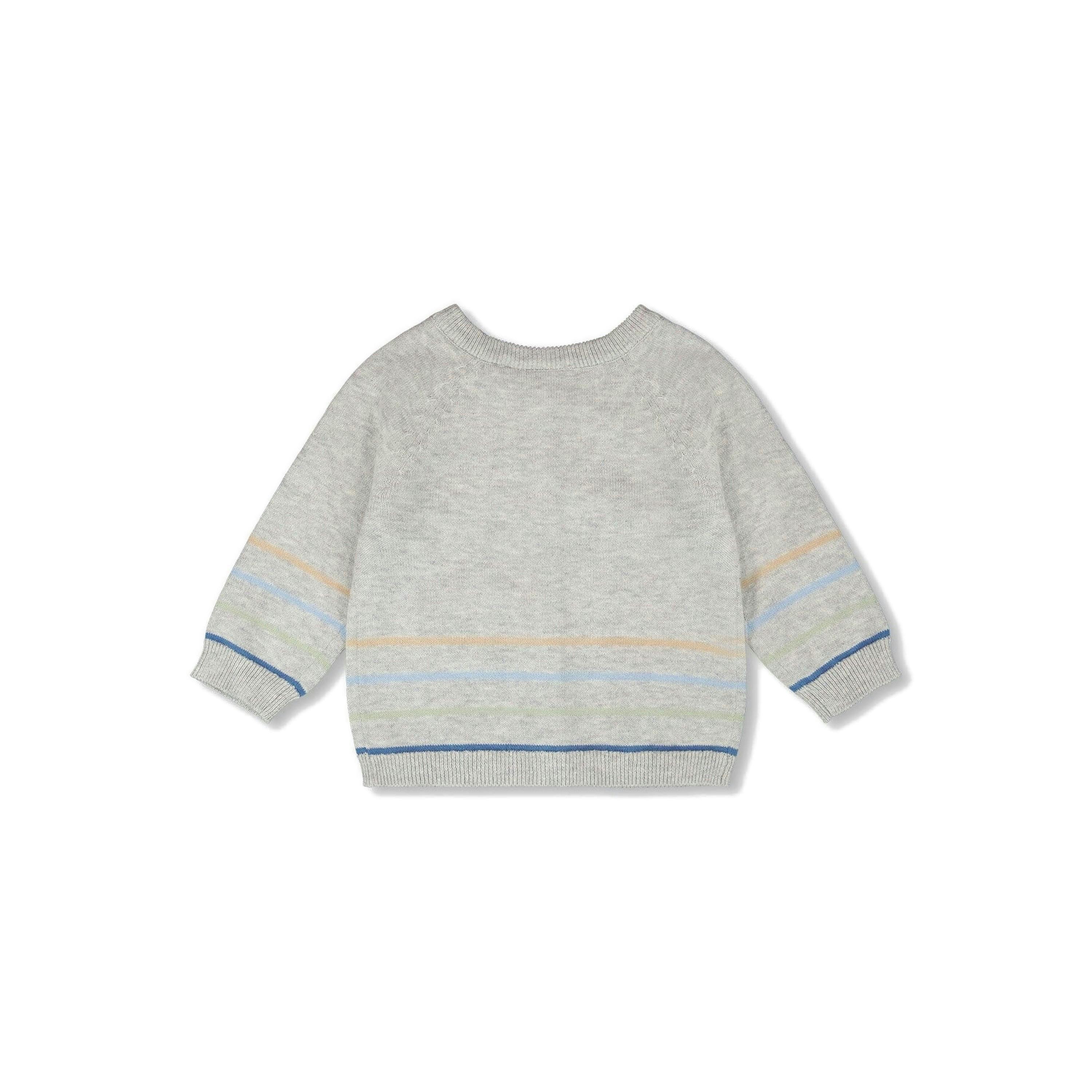 Cotton Knit Striped Button Front Cardigan Light Heather Grey , view 2 of 3
