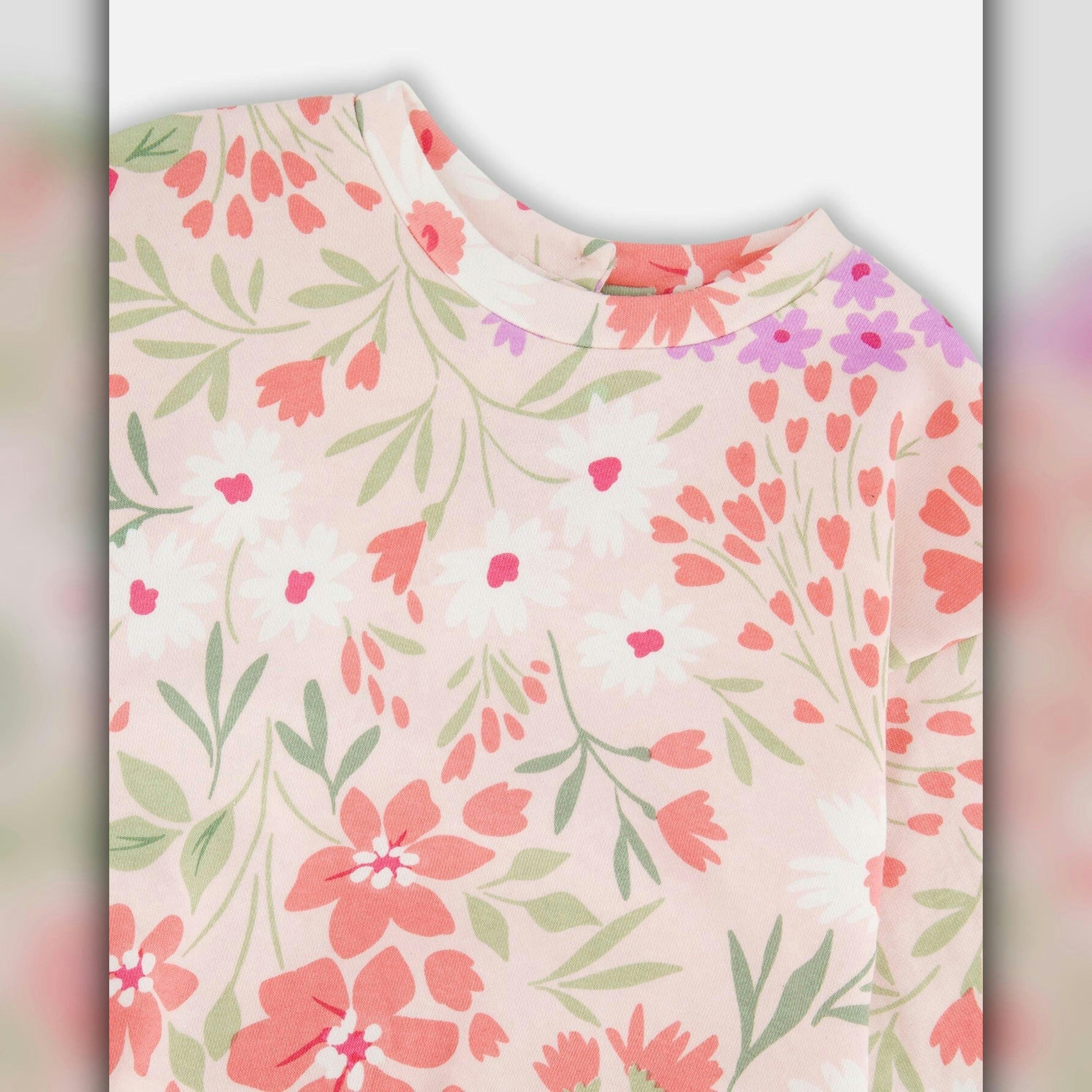 French Terry Sweatshirt Pink Printed Flowers , view 4 of 4