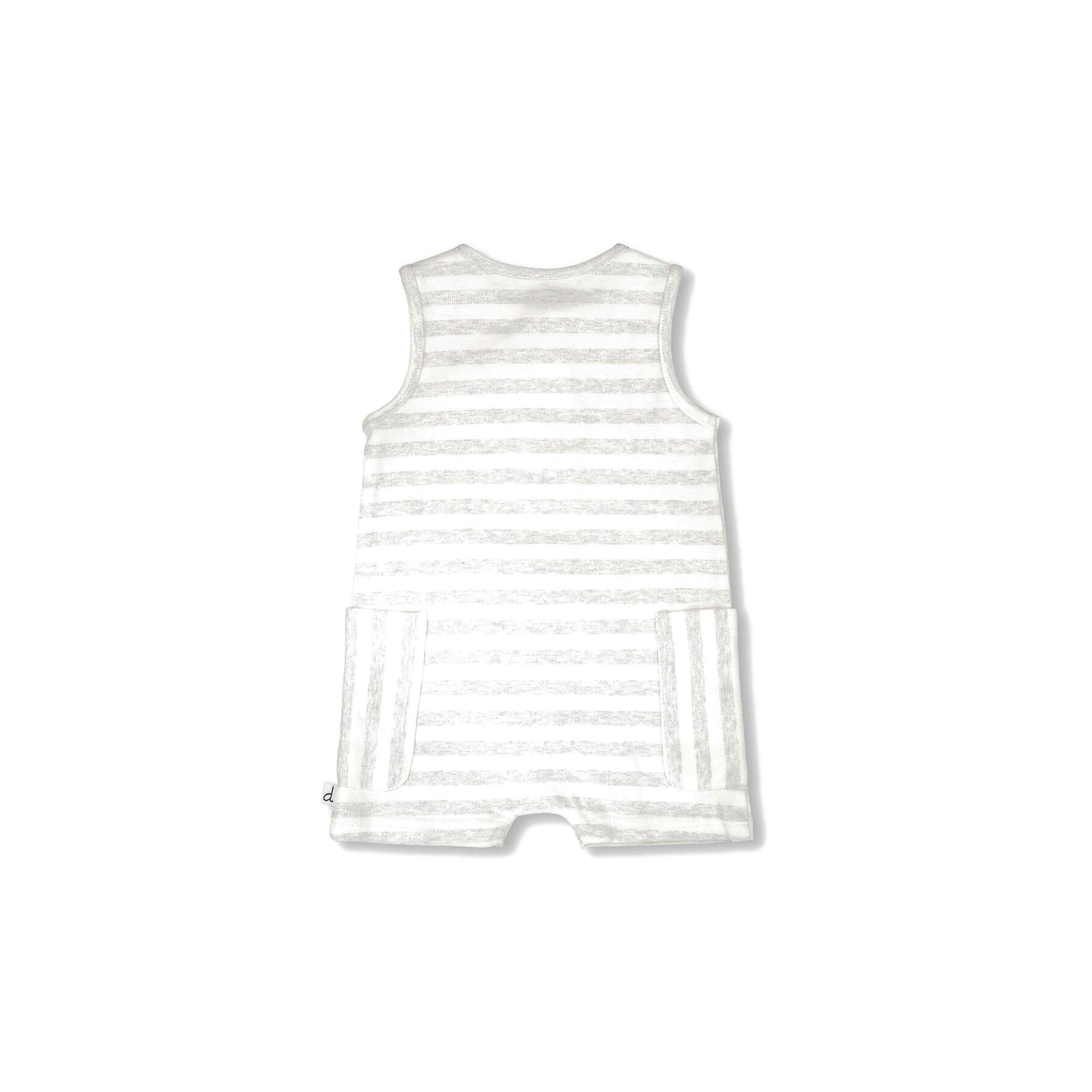 Cotton Striped Romper White and Grey Stripes , view 2 of 3