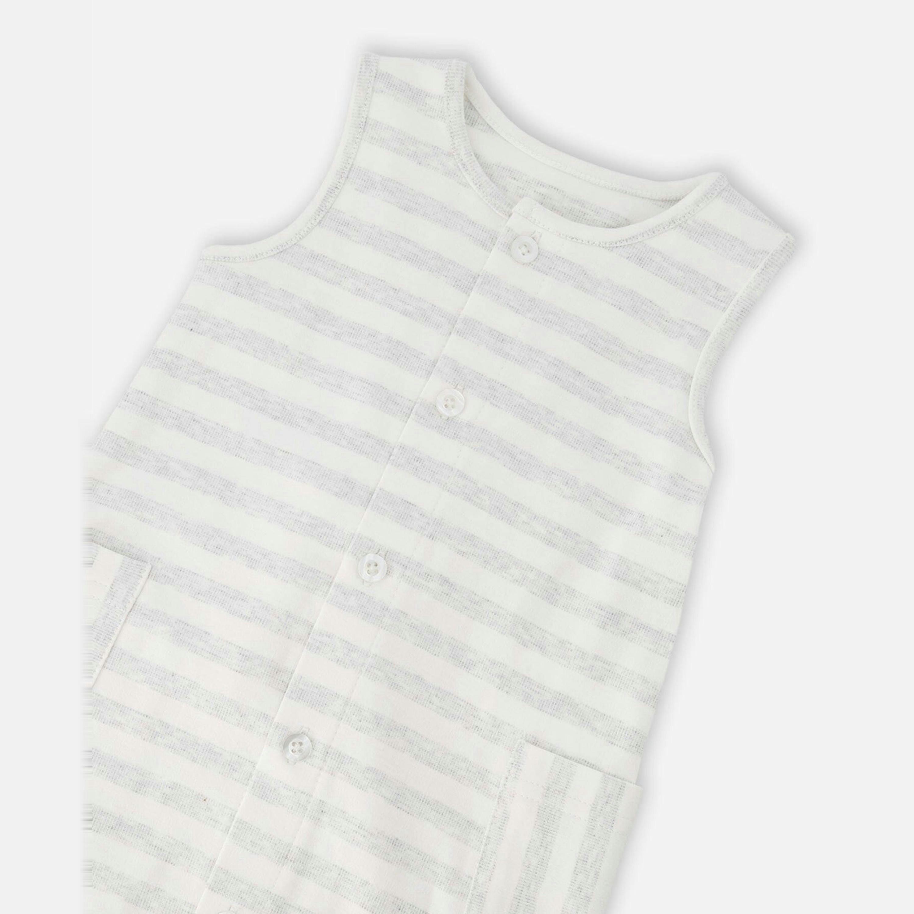 Cotton Striped Romper White and Grey Stripes , view 3 of 3