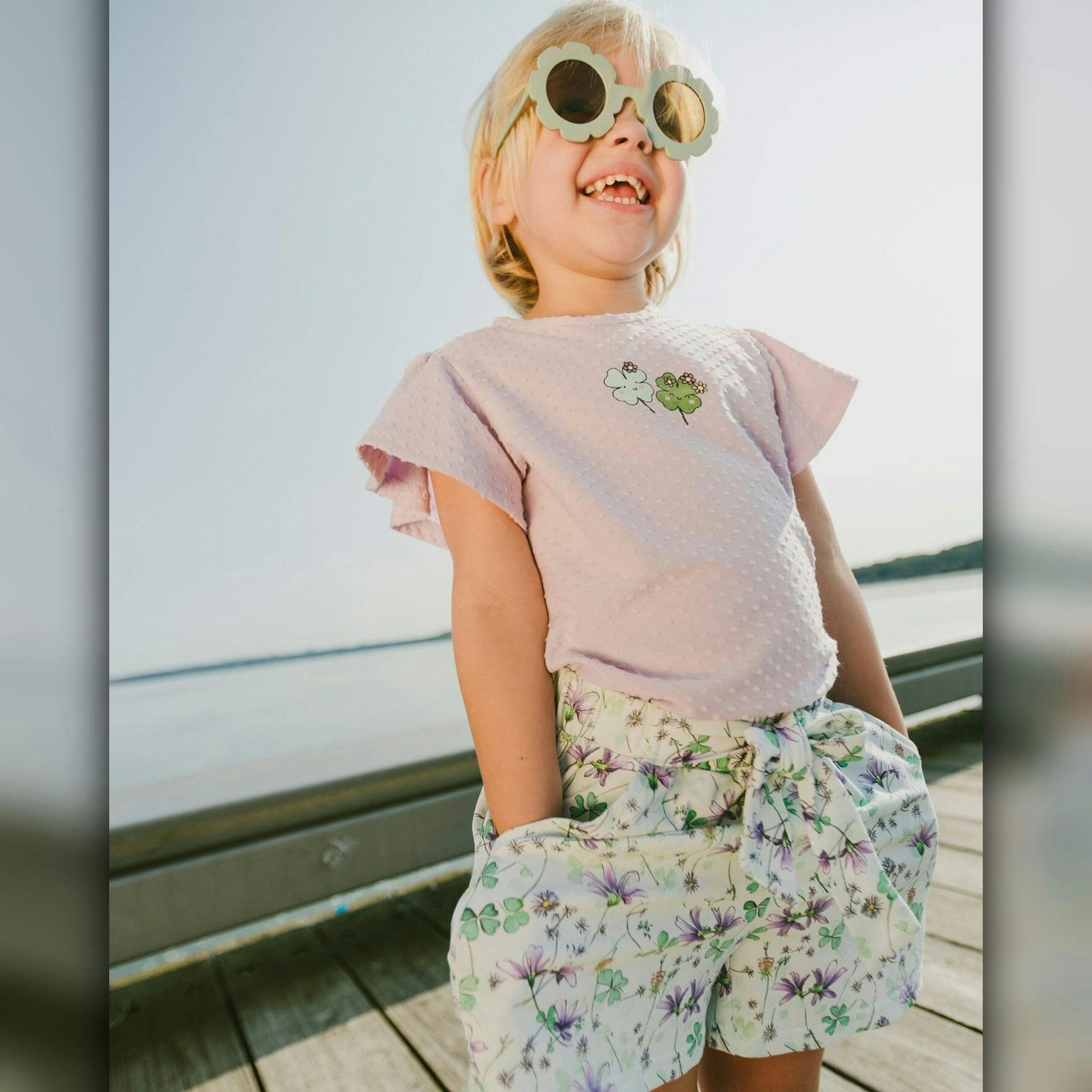 Jersey Shorts Green Printed Flowers , view 2 of 5