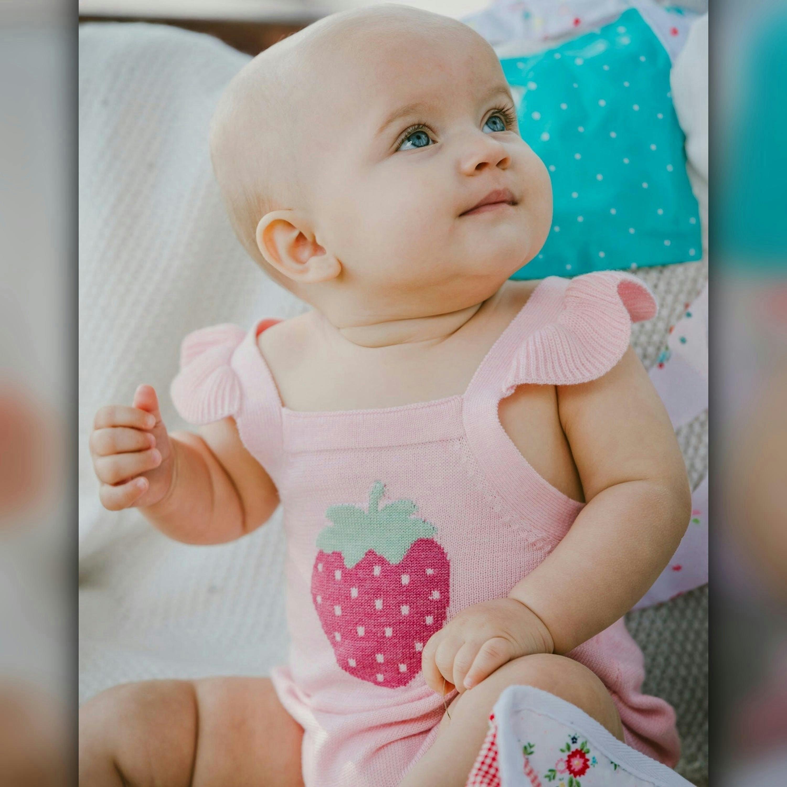 Knit Strawberry Romper Light Pink , view 2 of 4