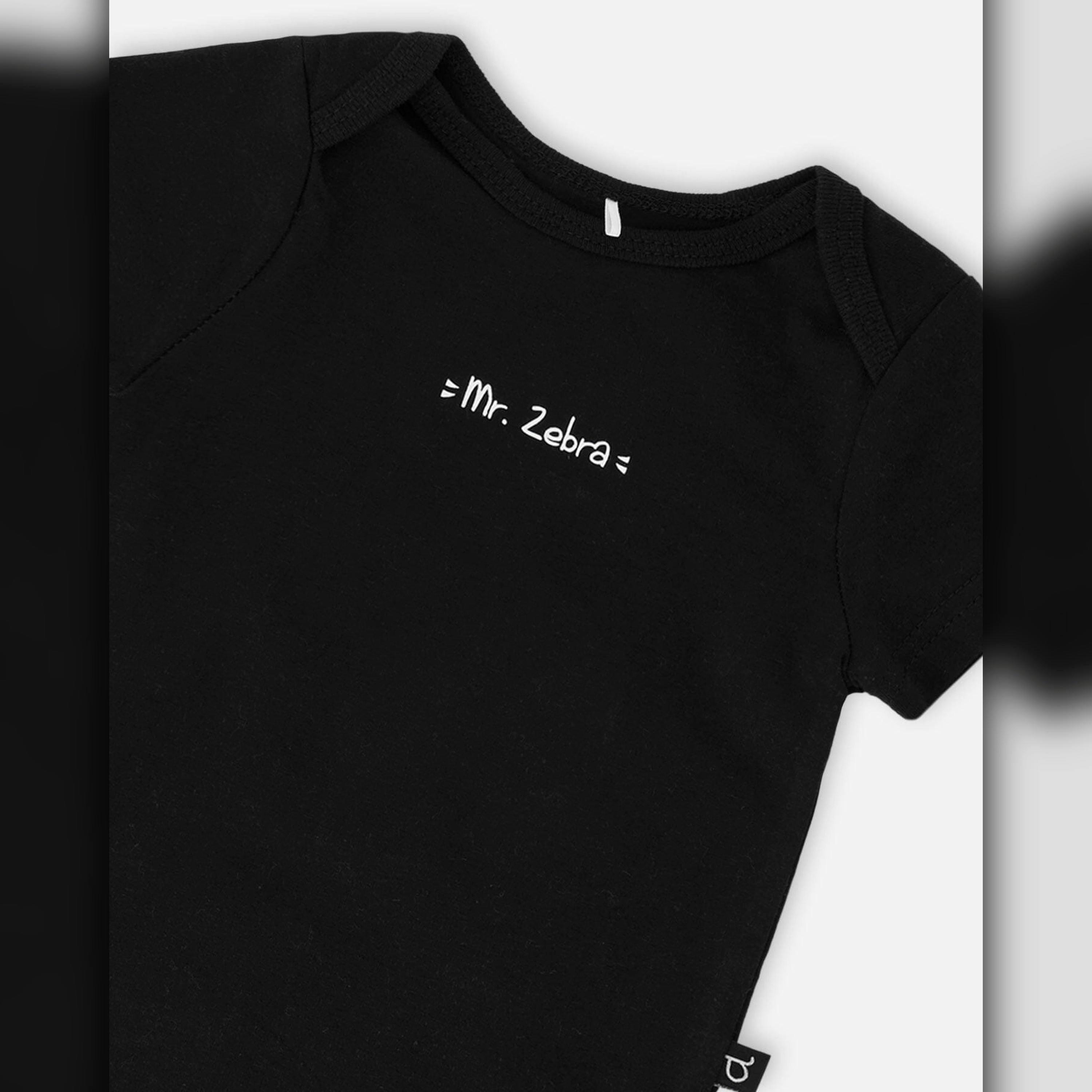 Evolutive Organic Cotton Jersey "Mister Zebra" Onesie Black , view 3 of 3