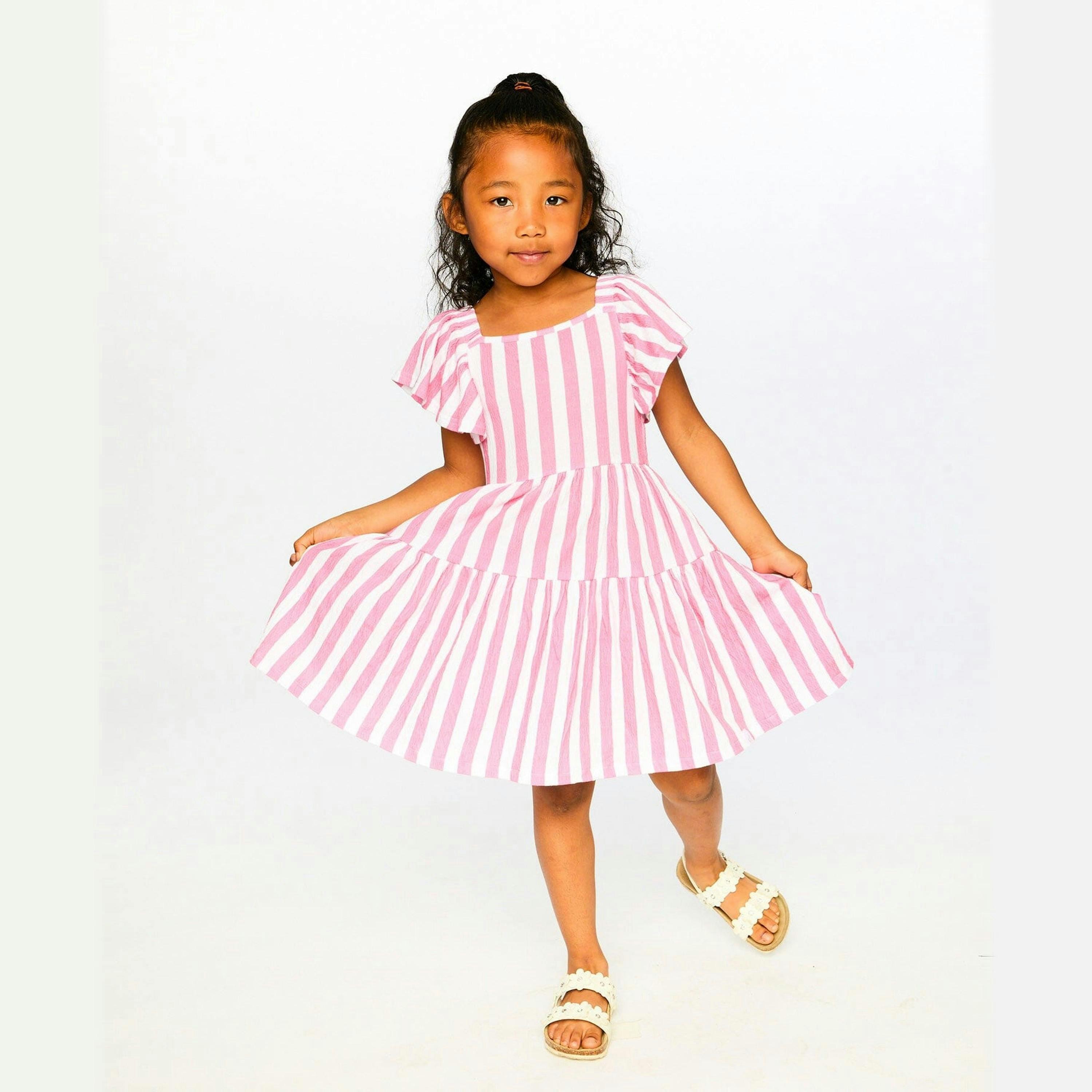 Crinkle Jersey Dress White and Pink Stripes , view 2 of 3