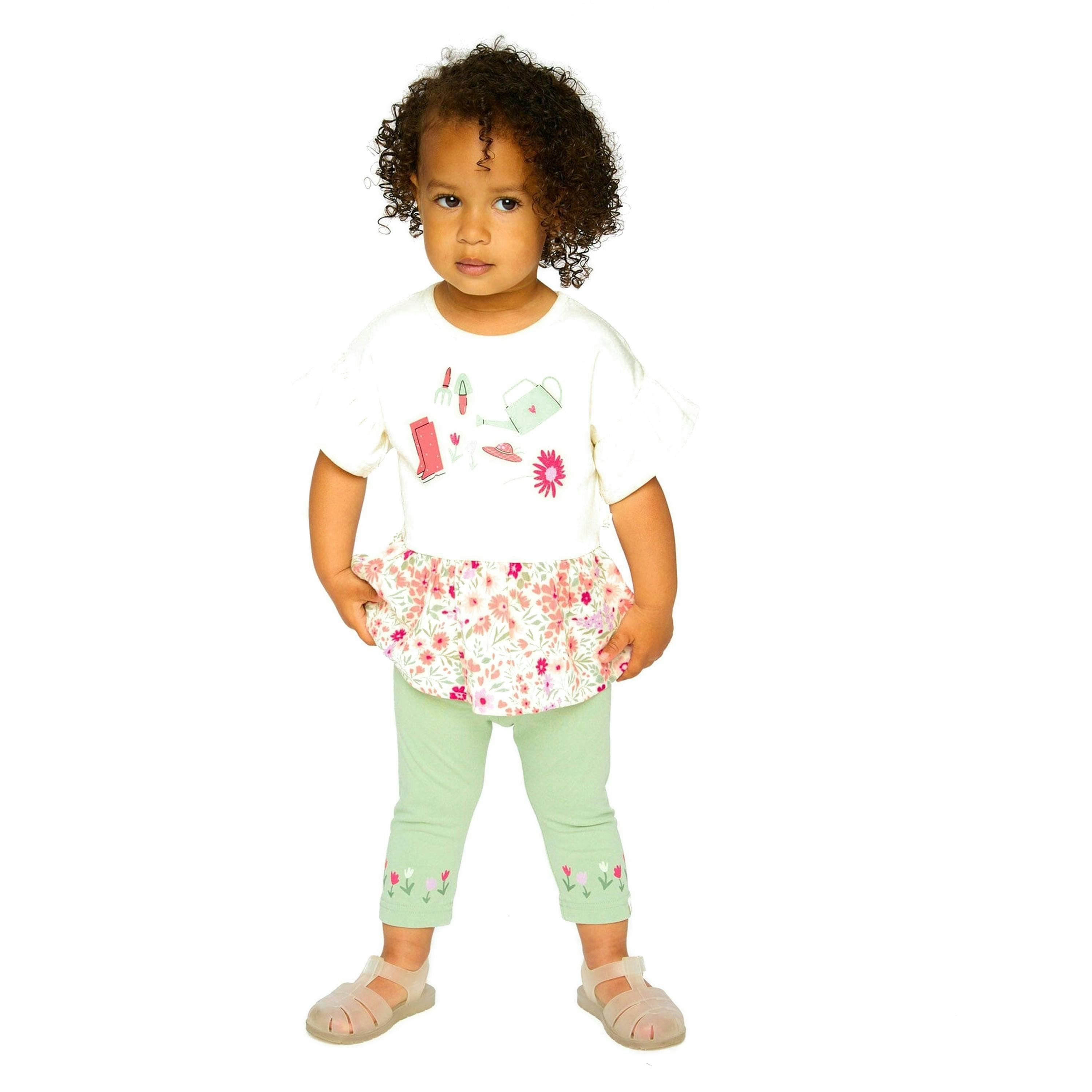 Organic Cotton Bi-Material Tunic Beige Flowers Print , view 3 of 5