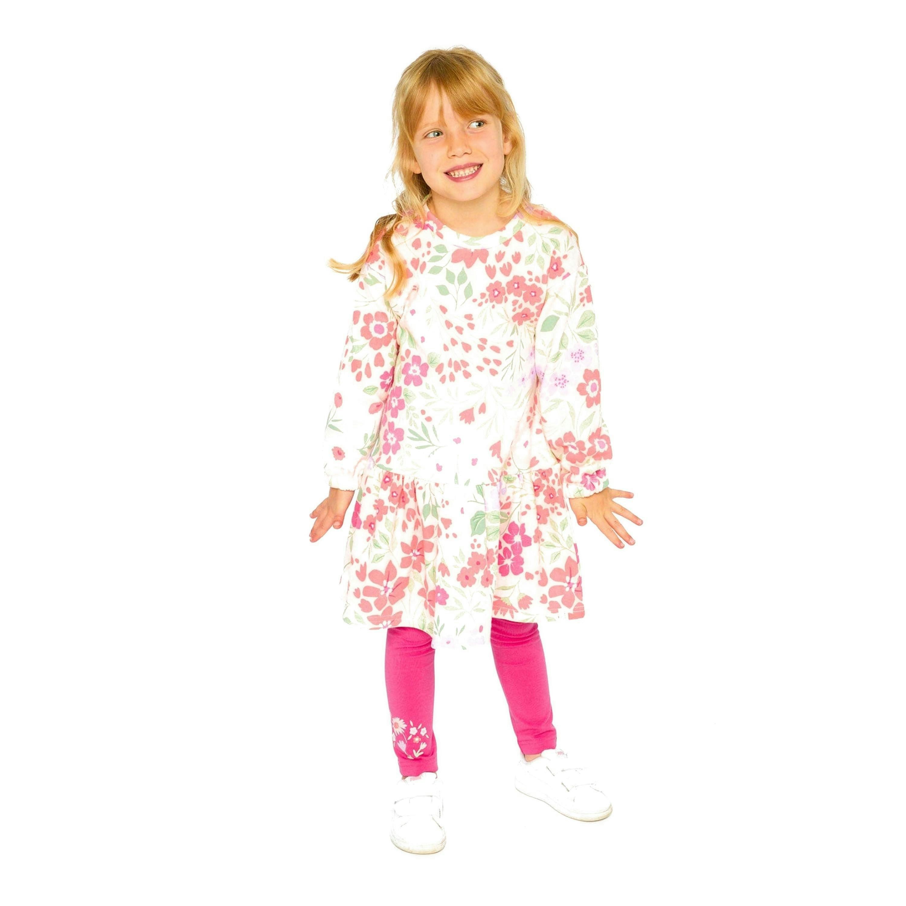 French Terry Dress Pink Printed Flowers , view 2 of 3