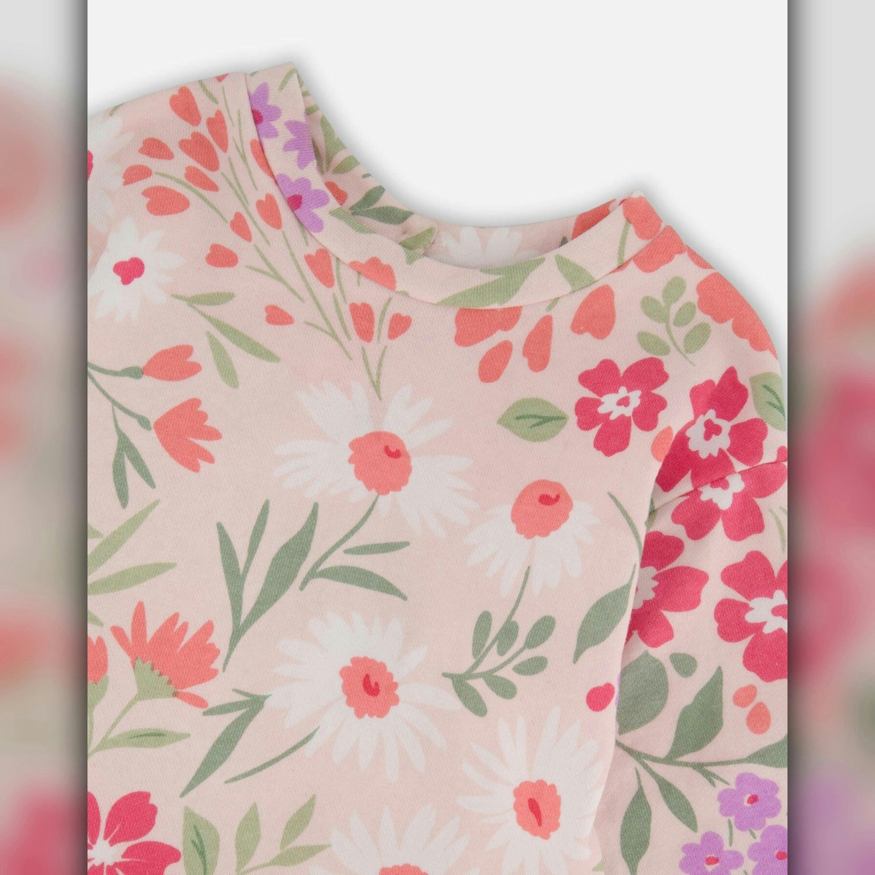 French Terry Dress Pink Printed Flowers , view 3 of 3