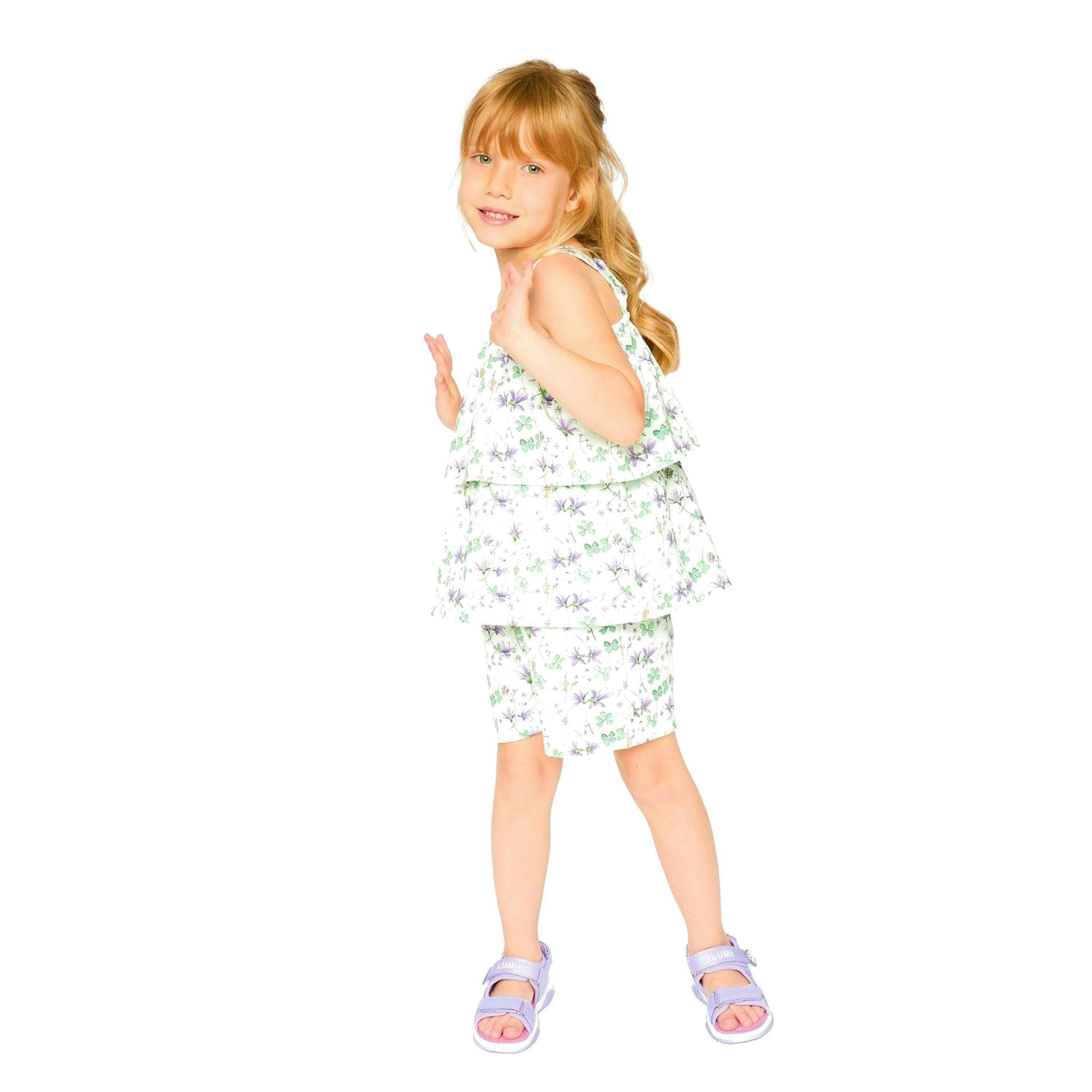 Jersey Romper With Tiers Green Printed Flowers , view 4 of 5
