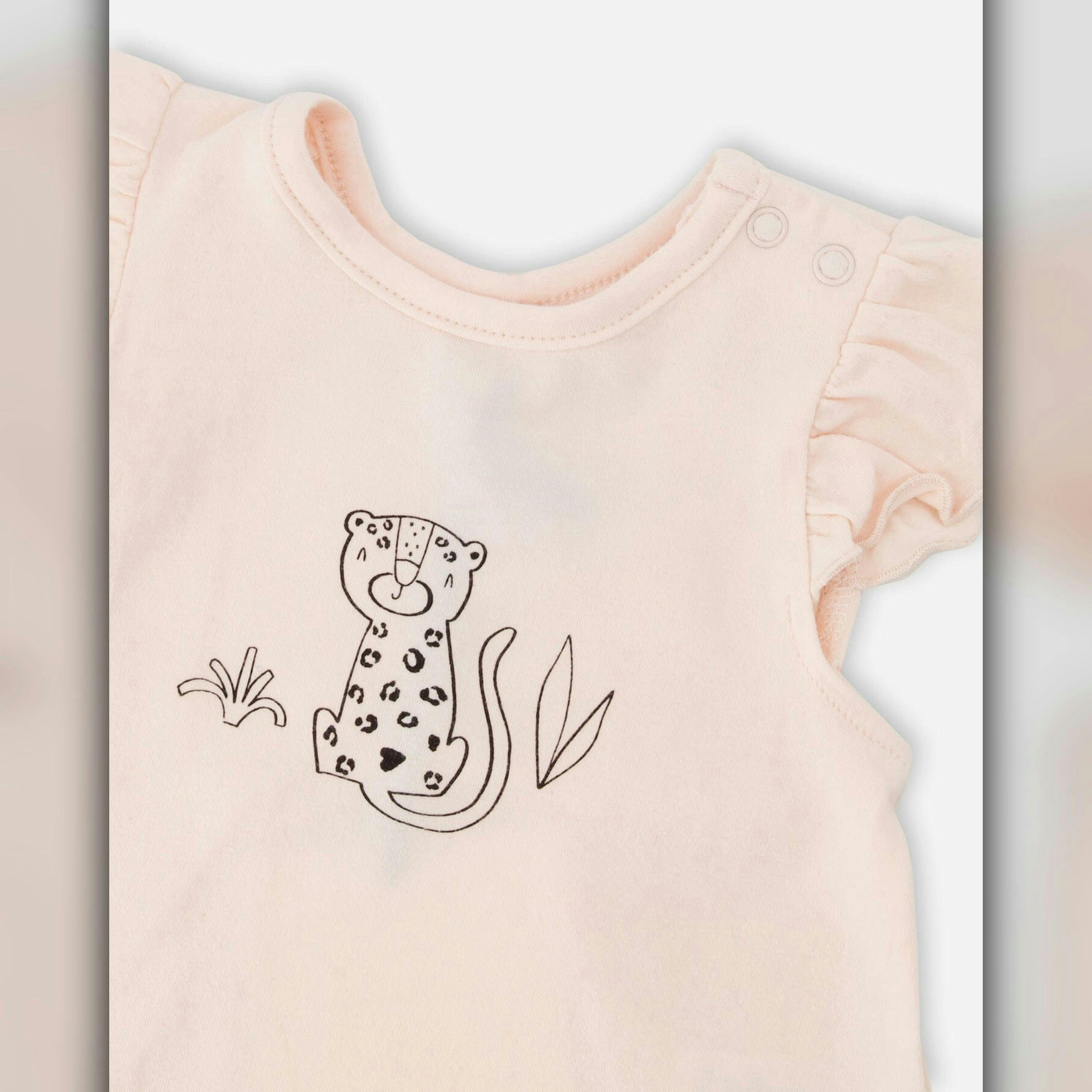 Organic Cotton Jersey Top And Short Set Peach And Peach Animal Print , view 3 of 4