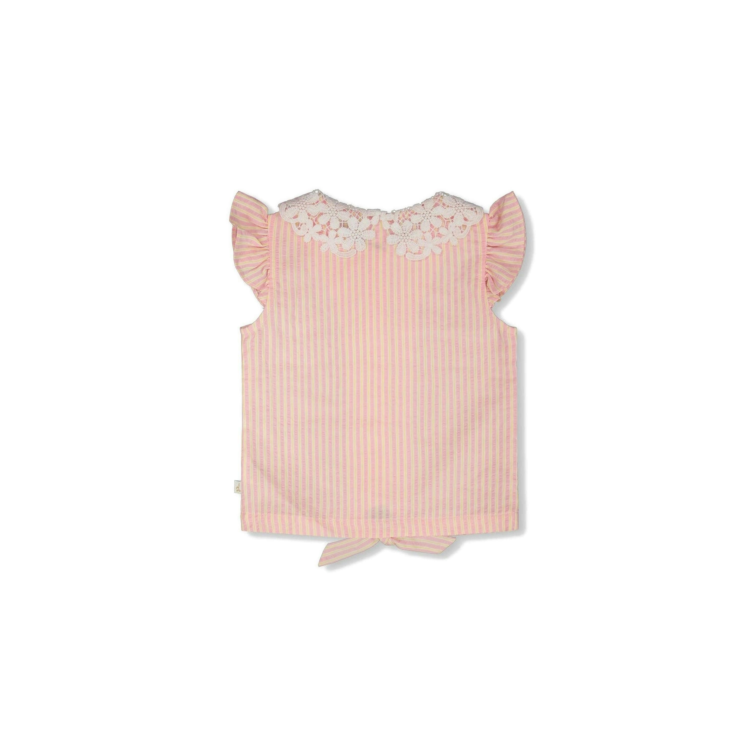 Sleeveless Shirt Pink and Yellow Stripes with Crochet Collar , view 2 of 3