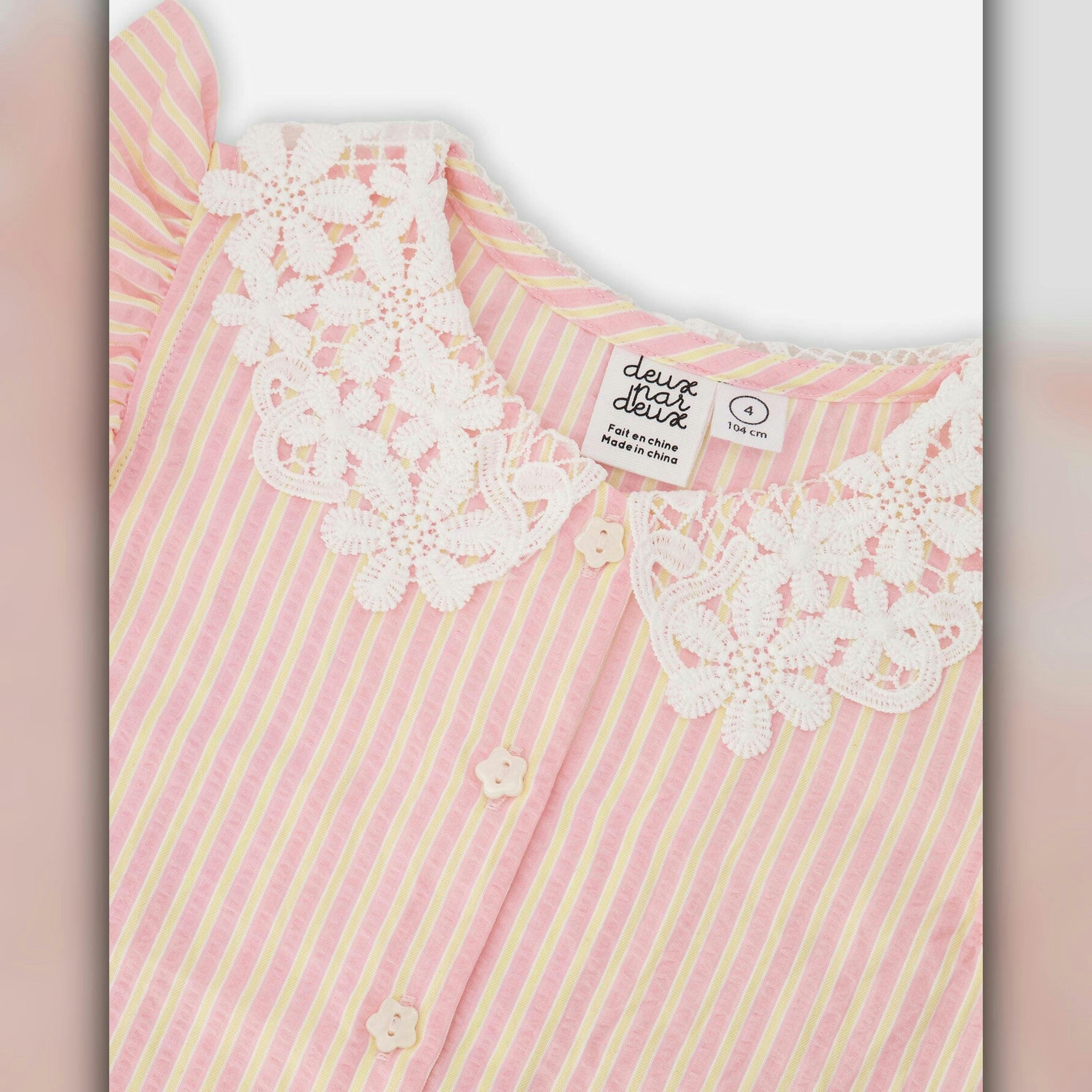 Sleeveless Shirt Pink and Yellow Stripes with Crochet Collar , view 3 of 3