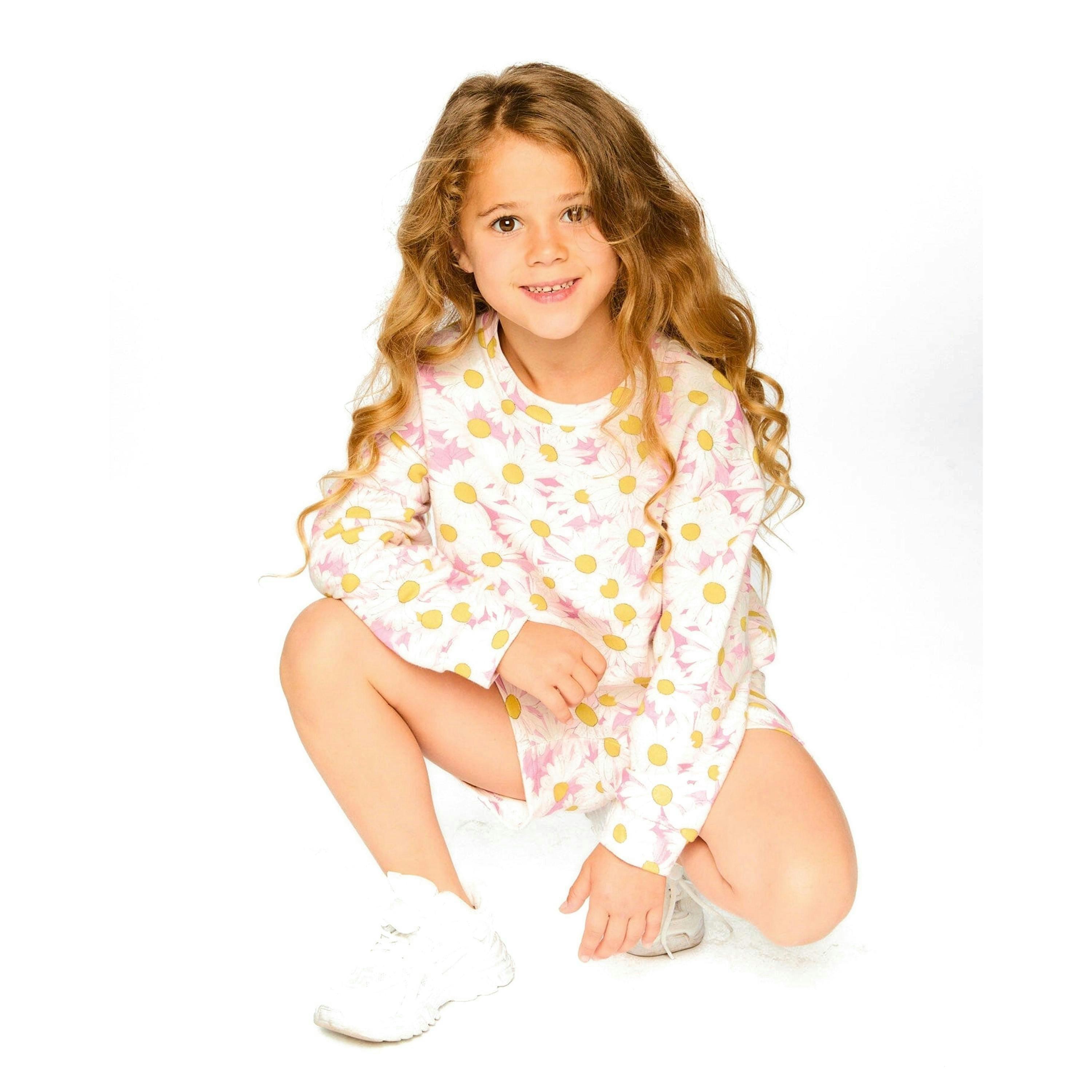 French Terry Sweatshirt Pink Printed Daisies , view 4 of 5