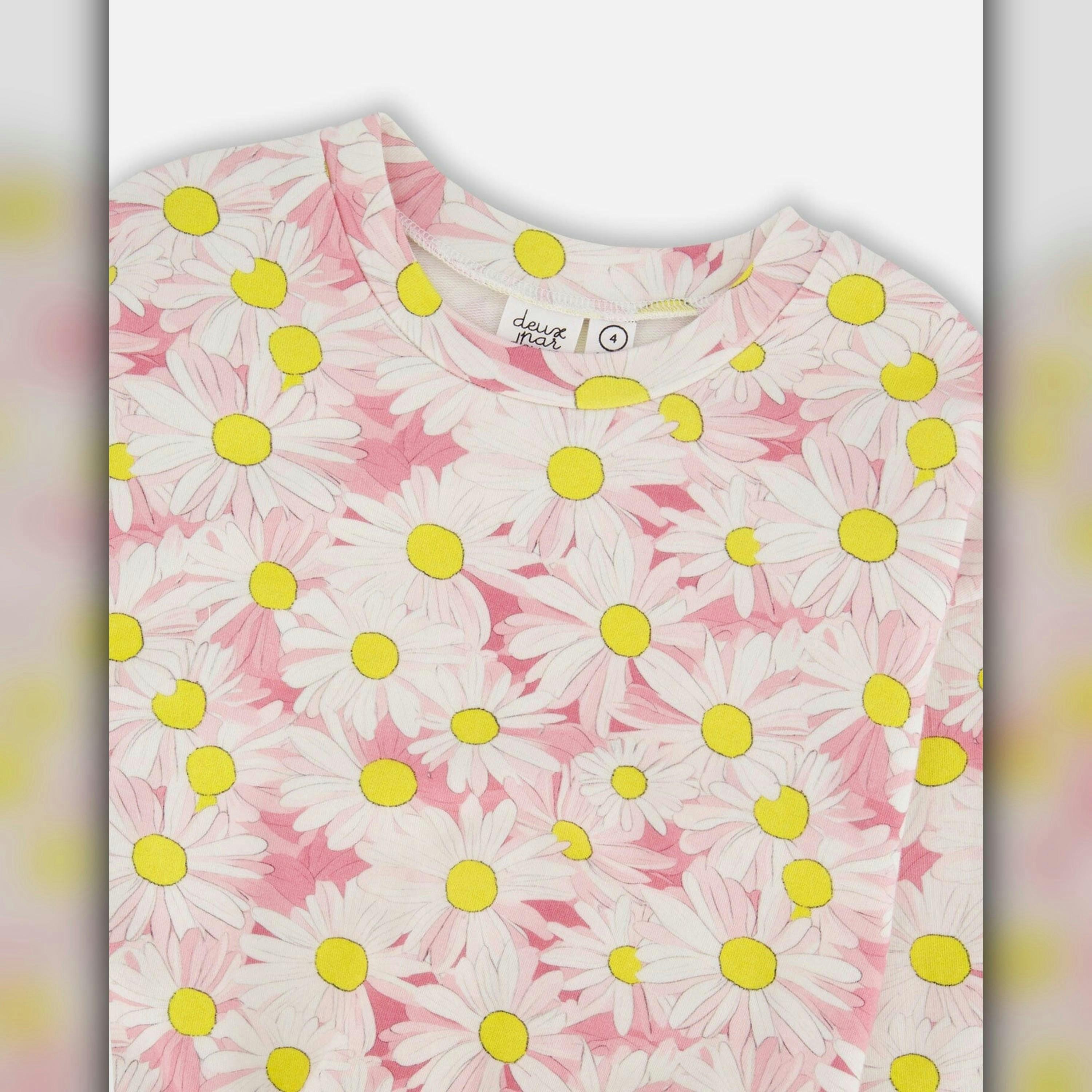 French Terry Sweatshirt Pink Printed Daisies , view 5 of 5