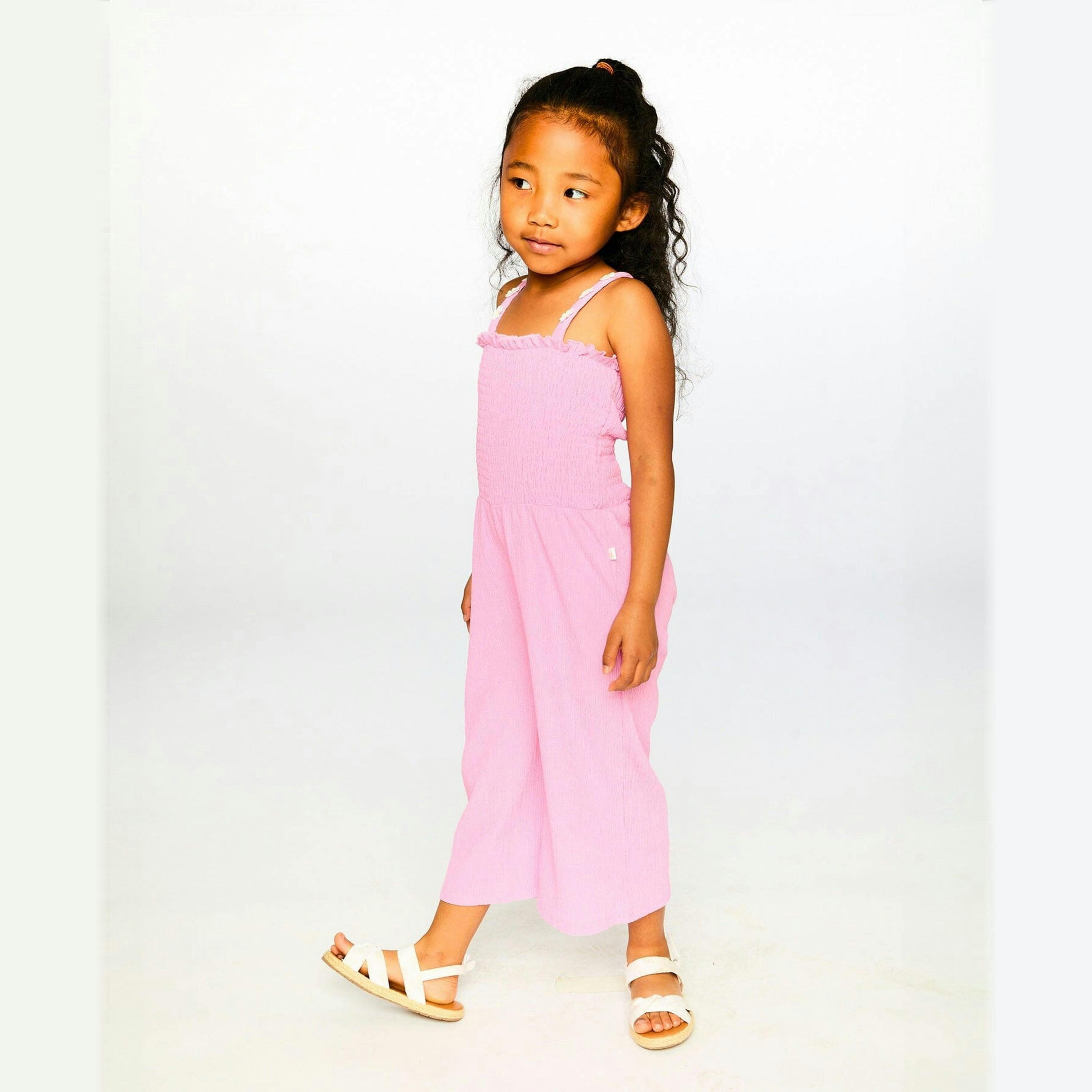 Crinkle Jersey Jumpsuit With Smocking Pink , view 2 of 3