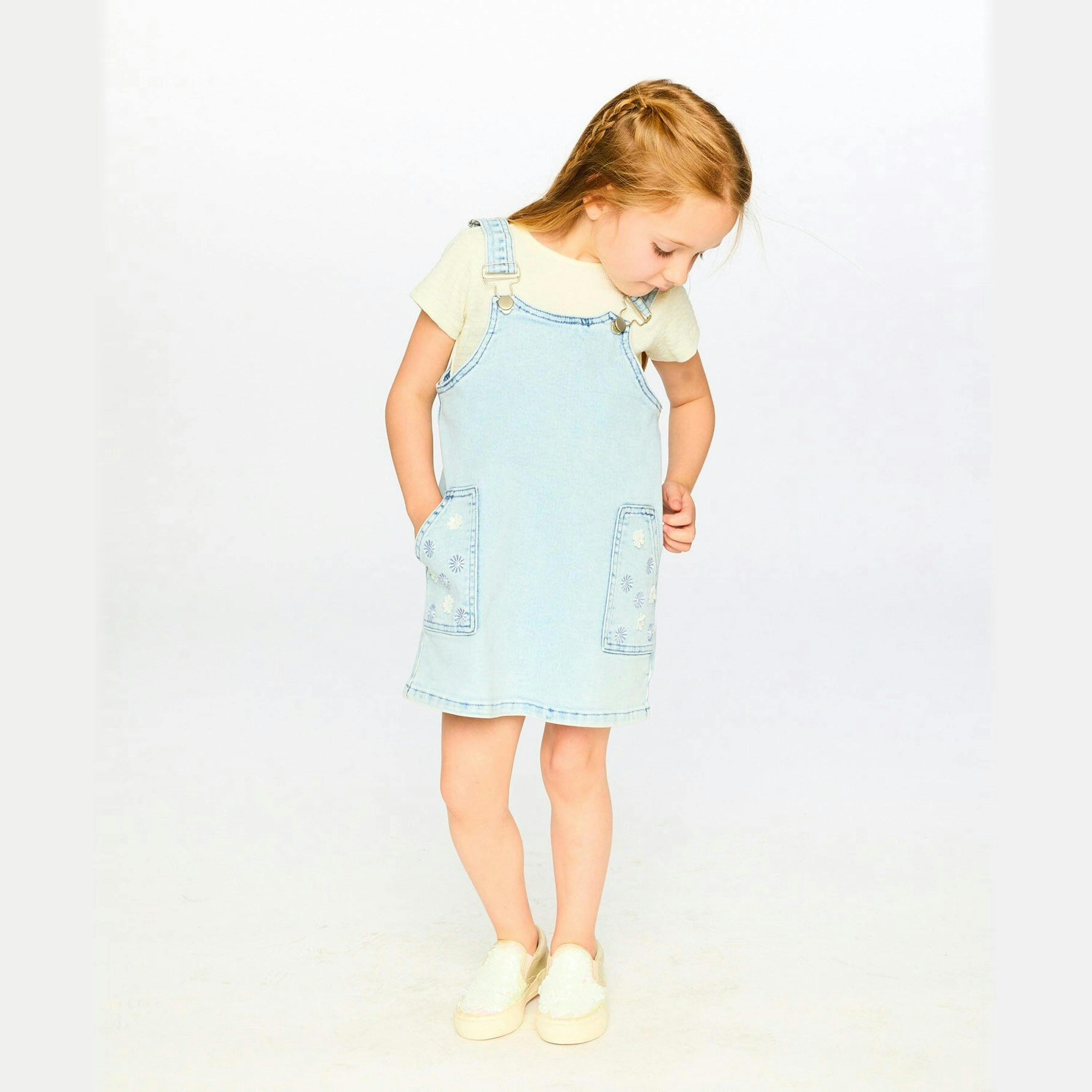 Light Blue Denim Overall Dress , view 2 of 3