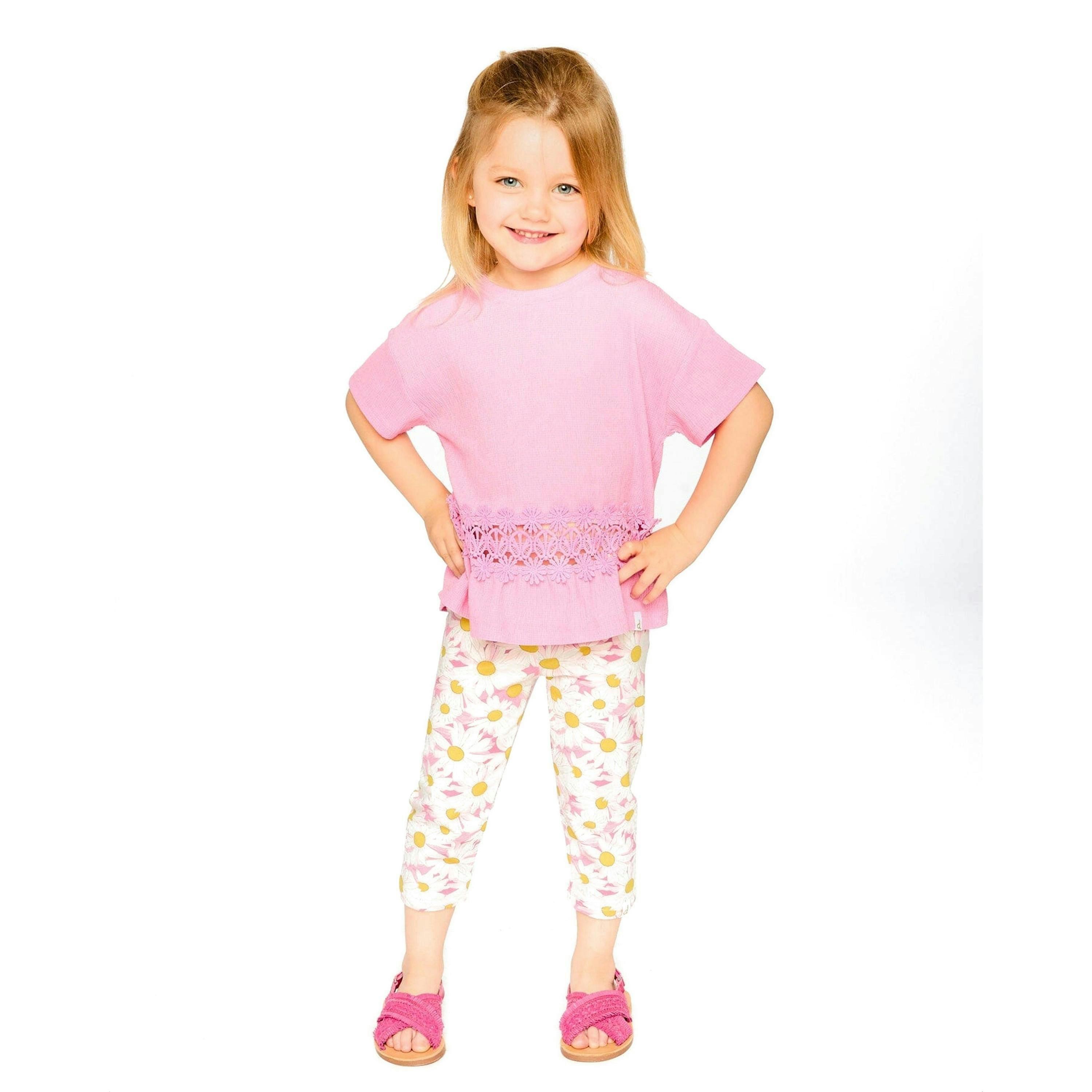 Crinkle Jersey Long T-Shirt with Crochet Insert Pink , view 2 of 3