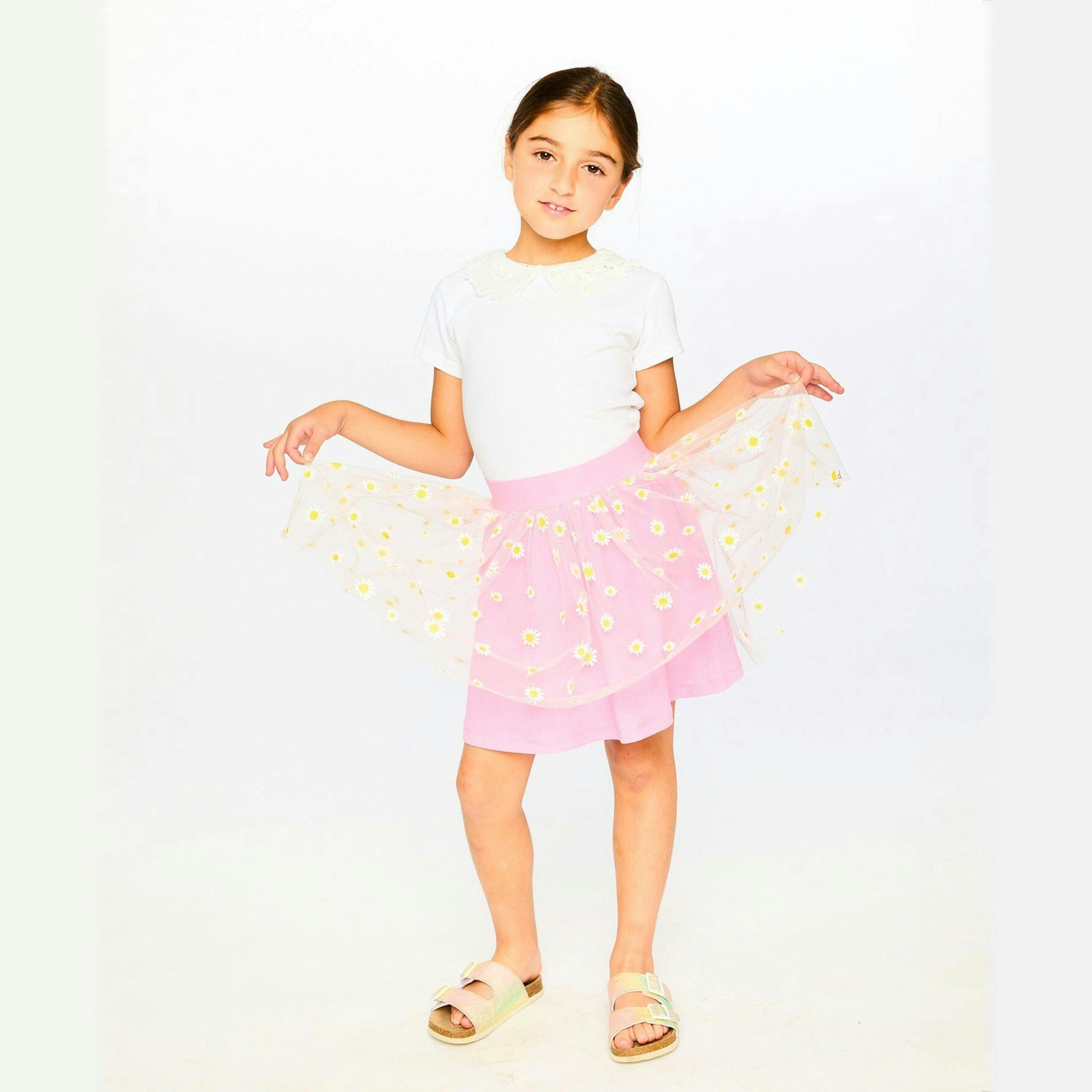 Mesh And Crinkle Jersey Skirt Pink , view 2 of 4
