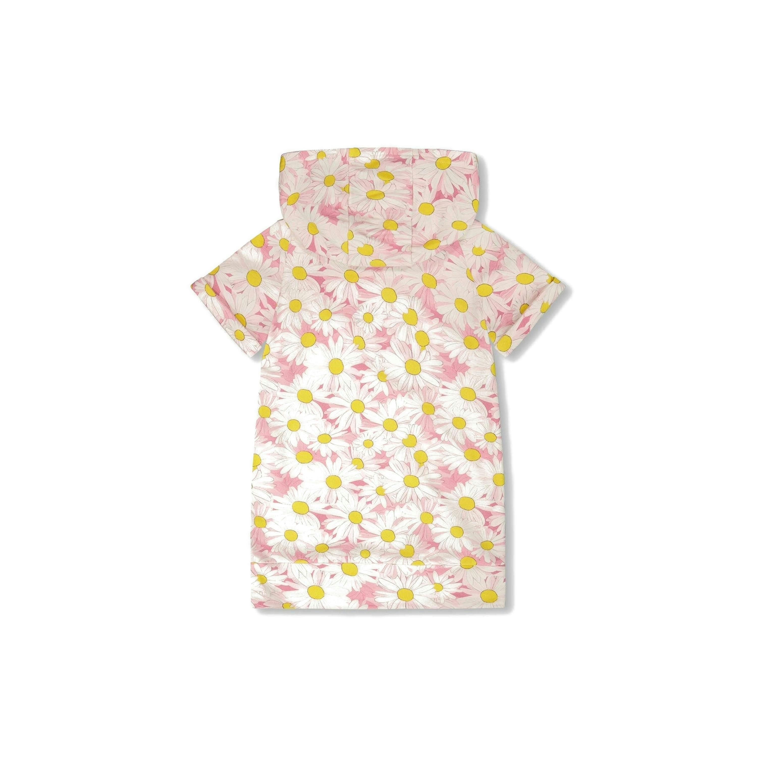 French Terry Hooded Dress Pink Printed Daisies , view 3 of 4