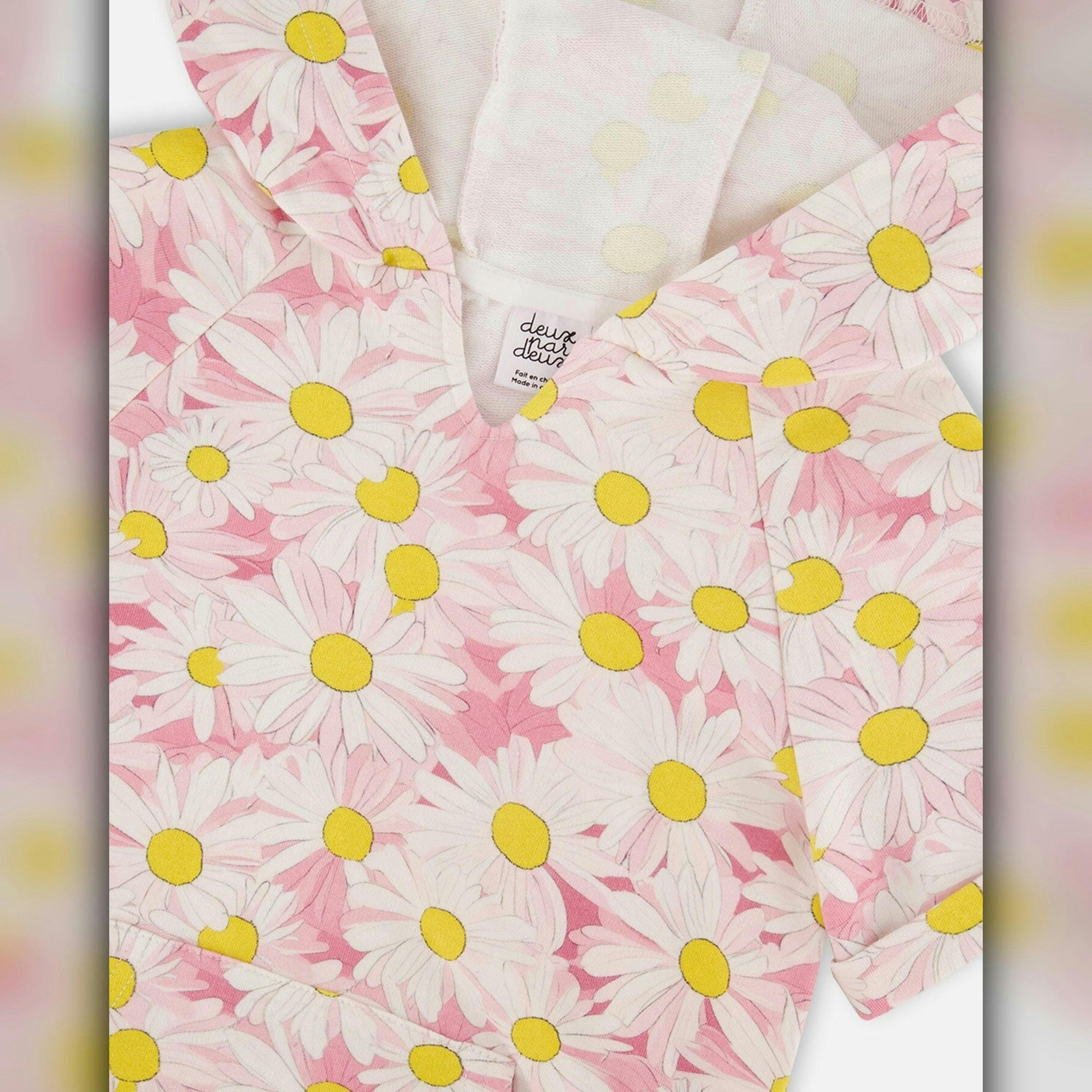 French Terry Hooded Dress Pink Printed Daisies , view 4 of 4