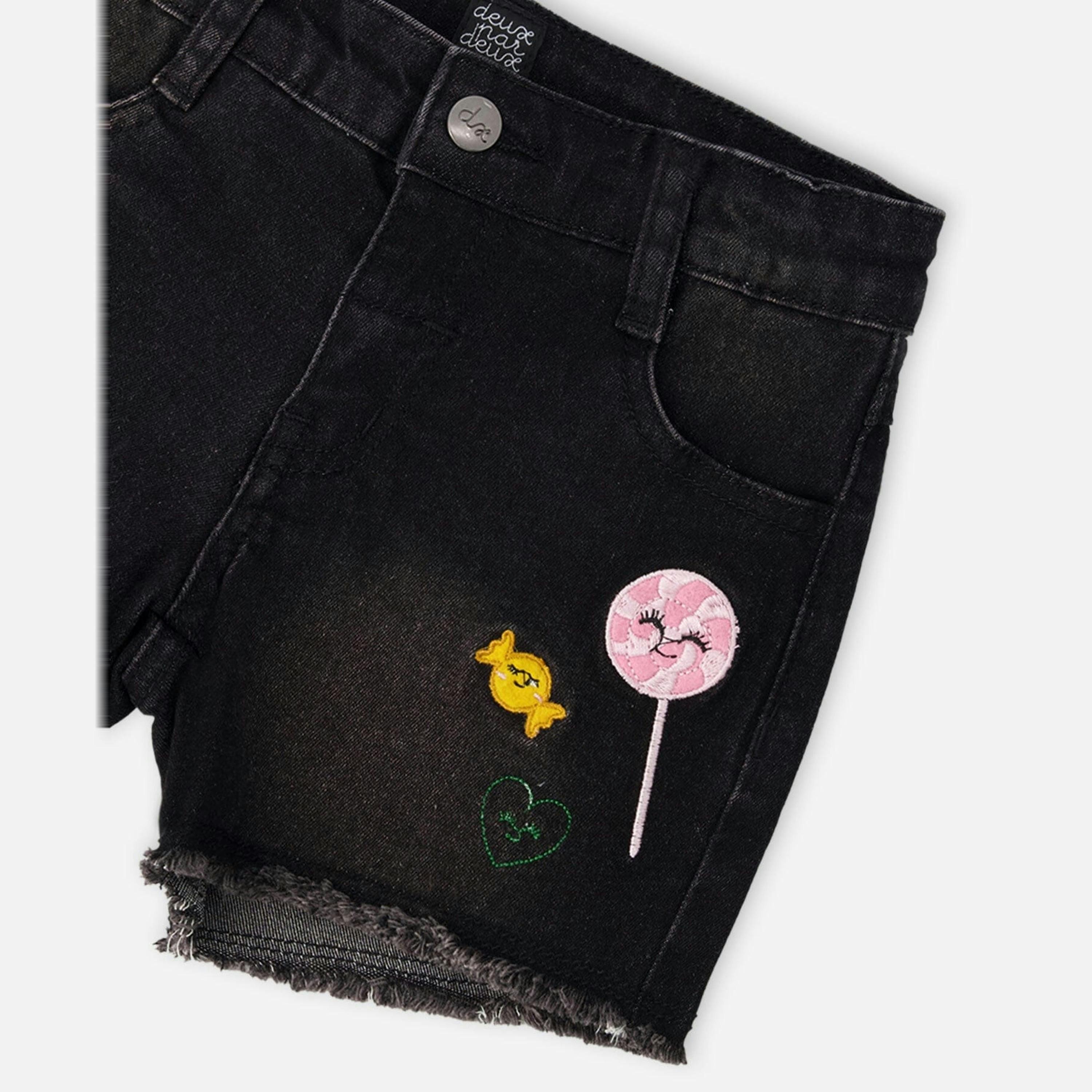 Black Denim Shorts With Embroidery , view 3 of 3
