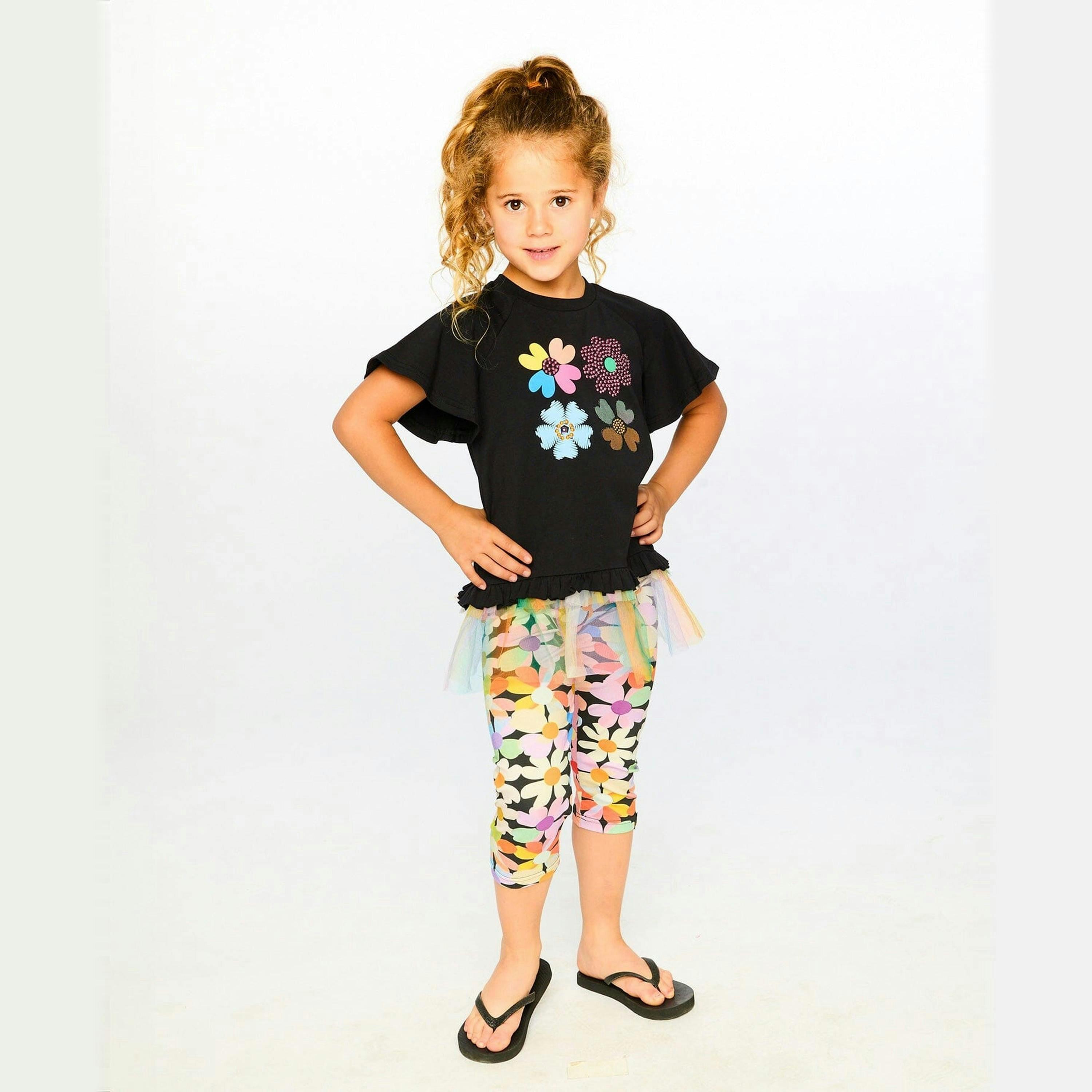 Viscose Leggings Black Printed Flowers , view 2 of 4