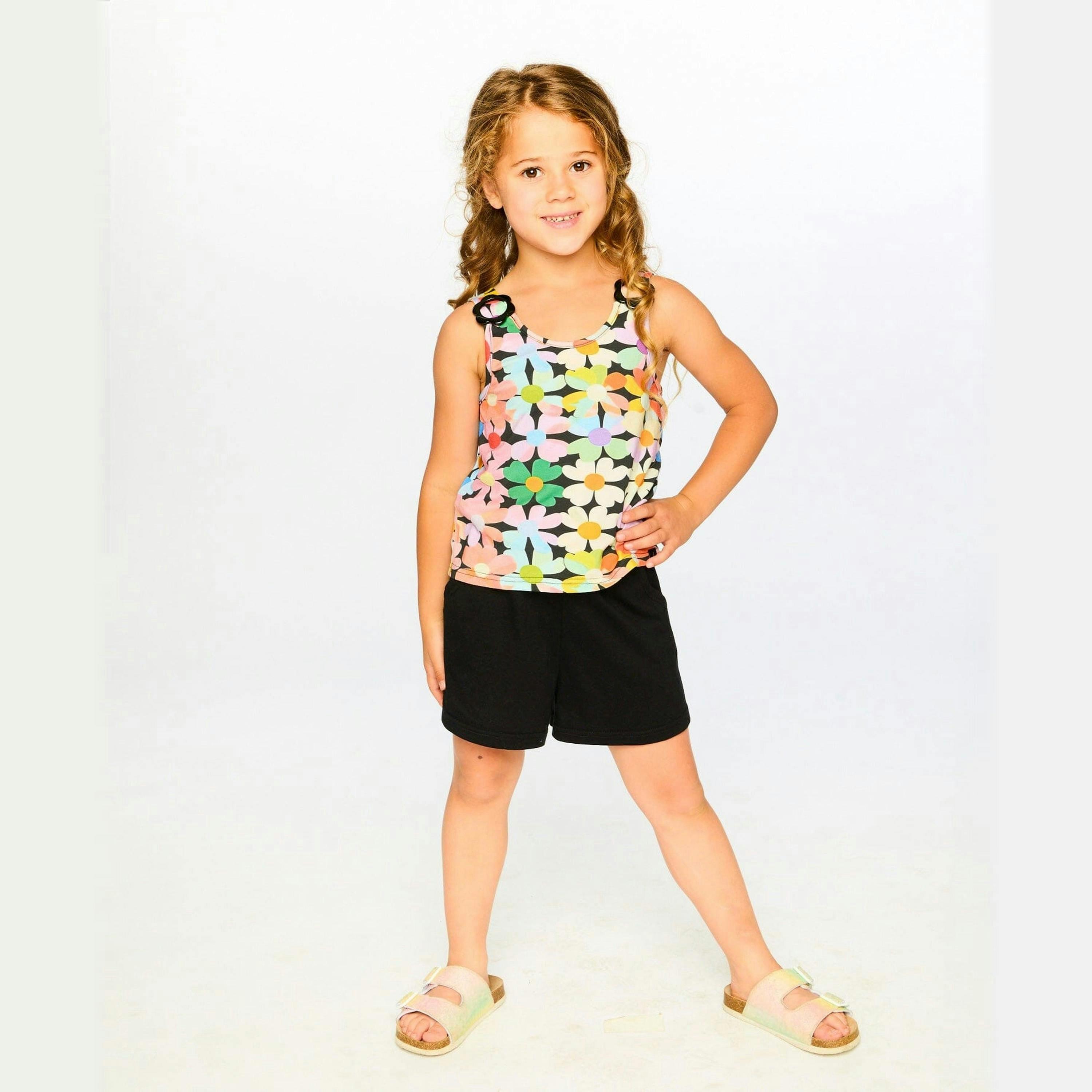 Sleeveless Jersey Jumpsuit Black Printed Flowers , view 2 of 4