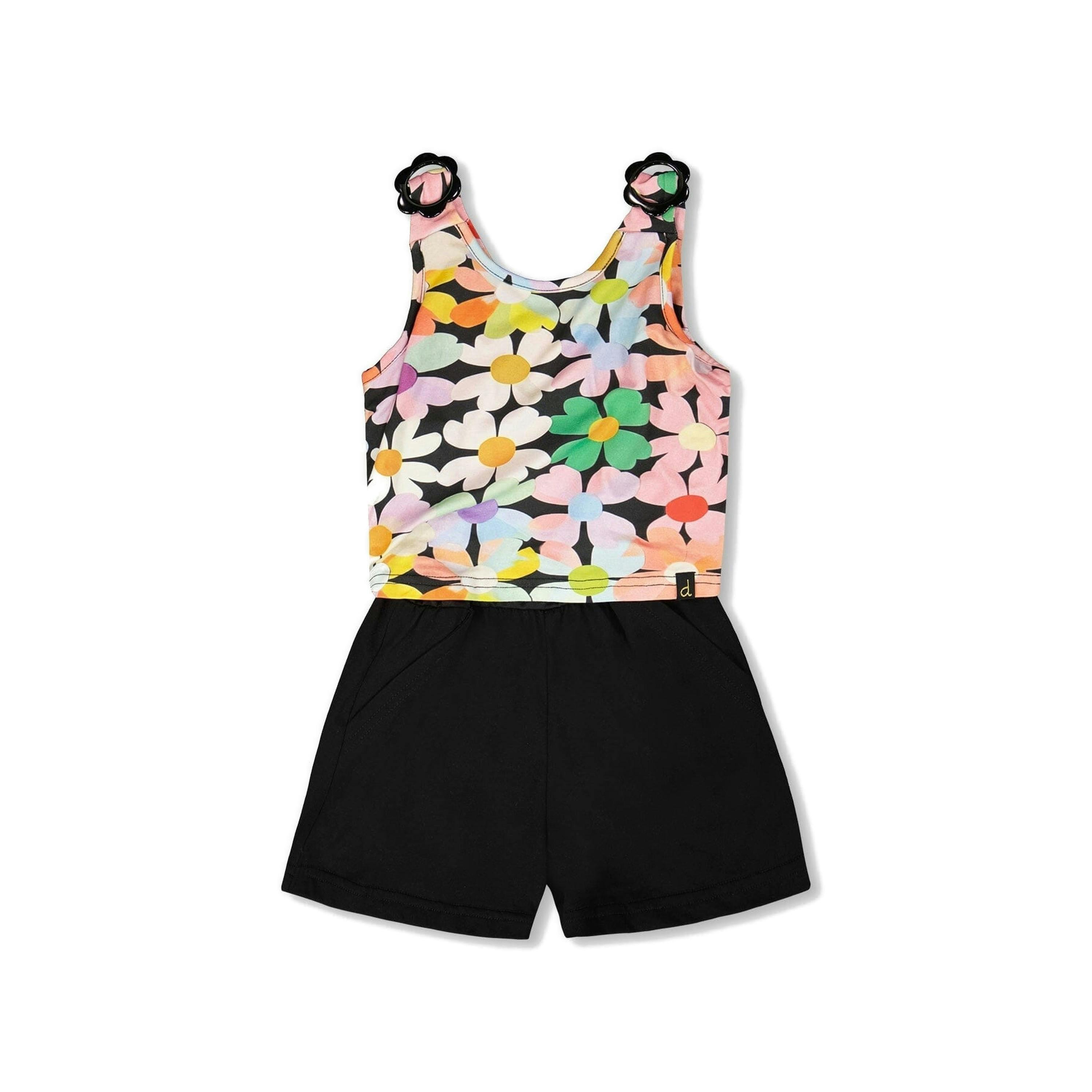Sleeveless Jersey Jumpsuit Black Printed Flowers , view 3 of 4