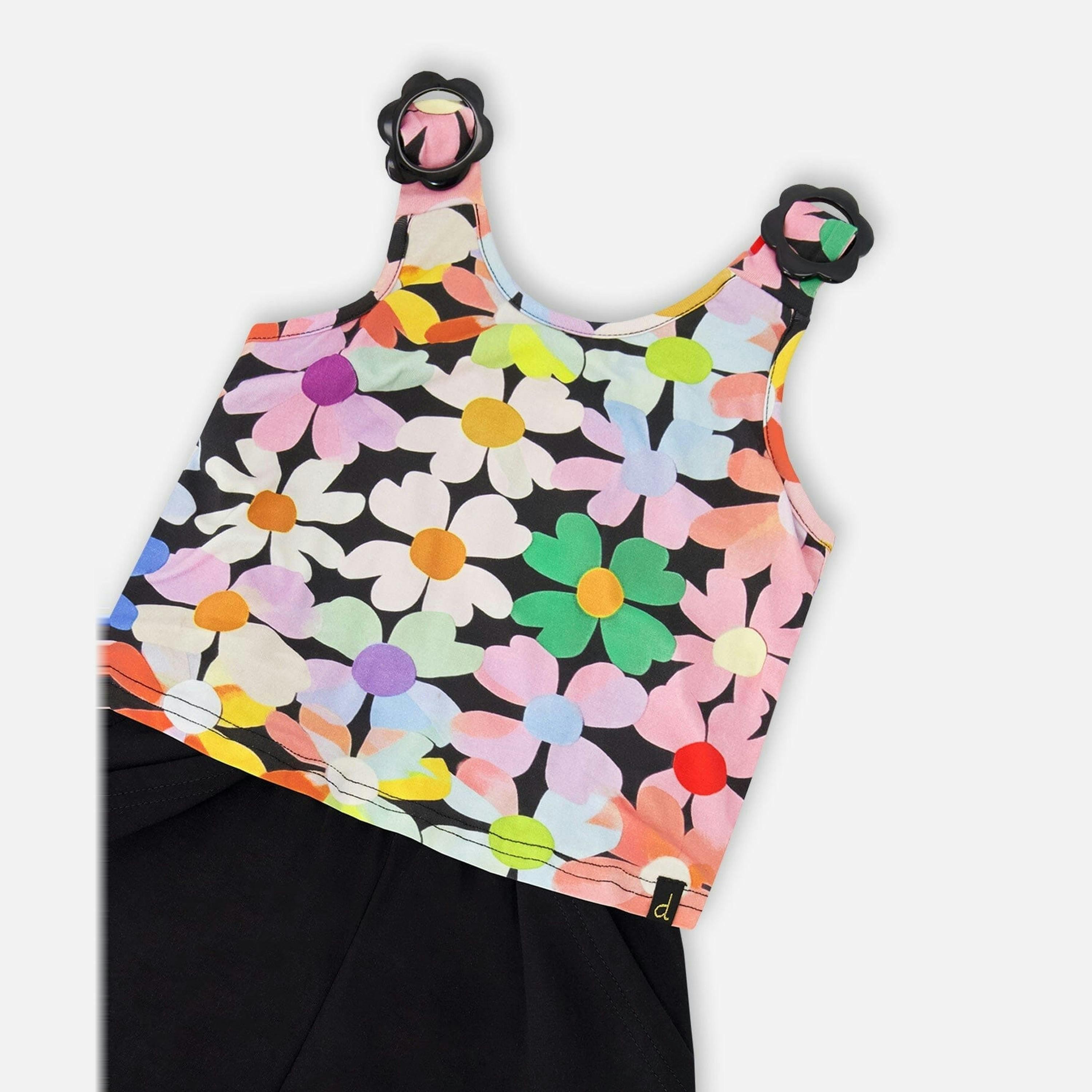 Sleeveless Jersey Jumpsuit Black Printed Flowers , view 4 of 4
