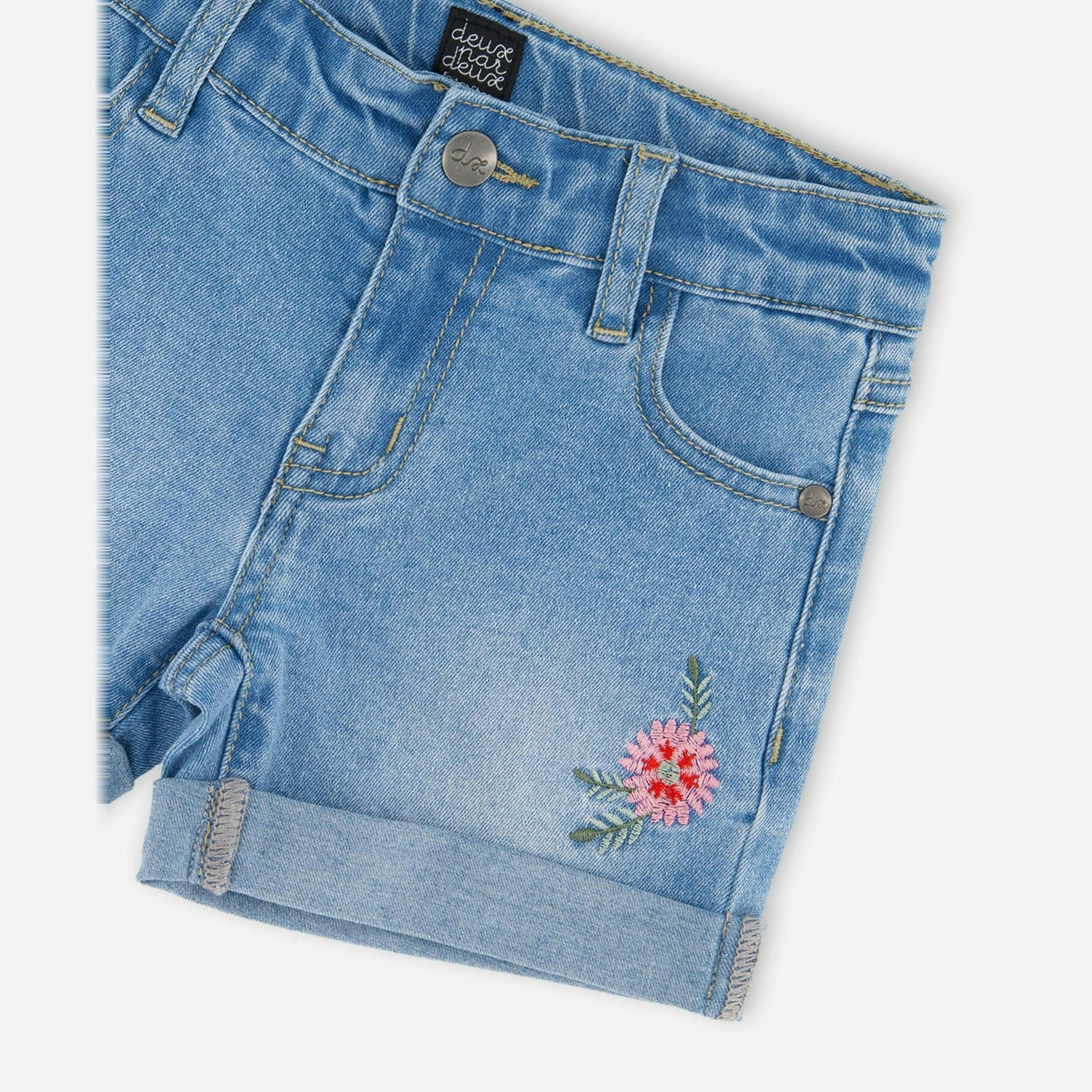 Light Blue Denim Shorts with Embroidery , view 3 of 3