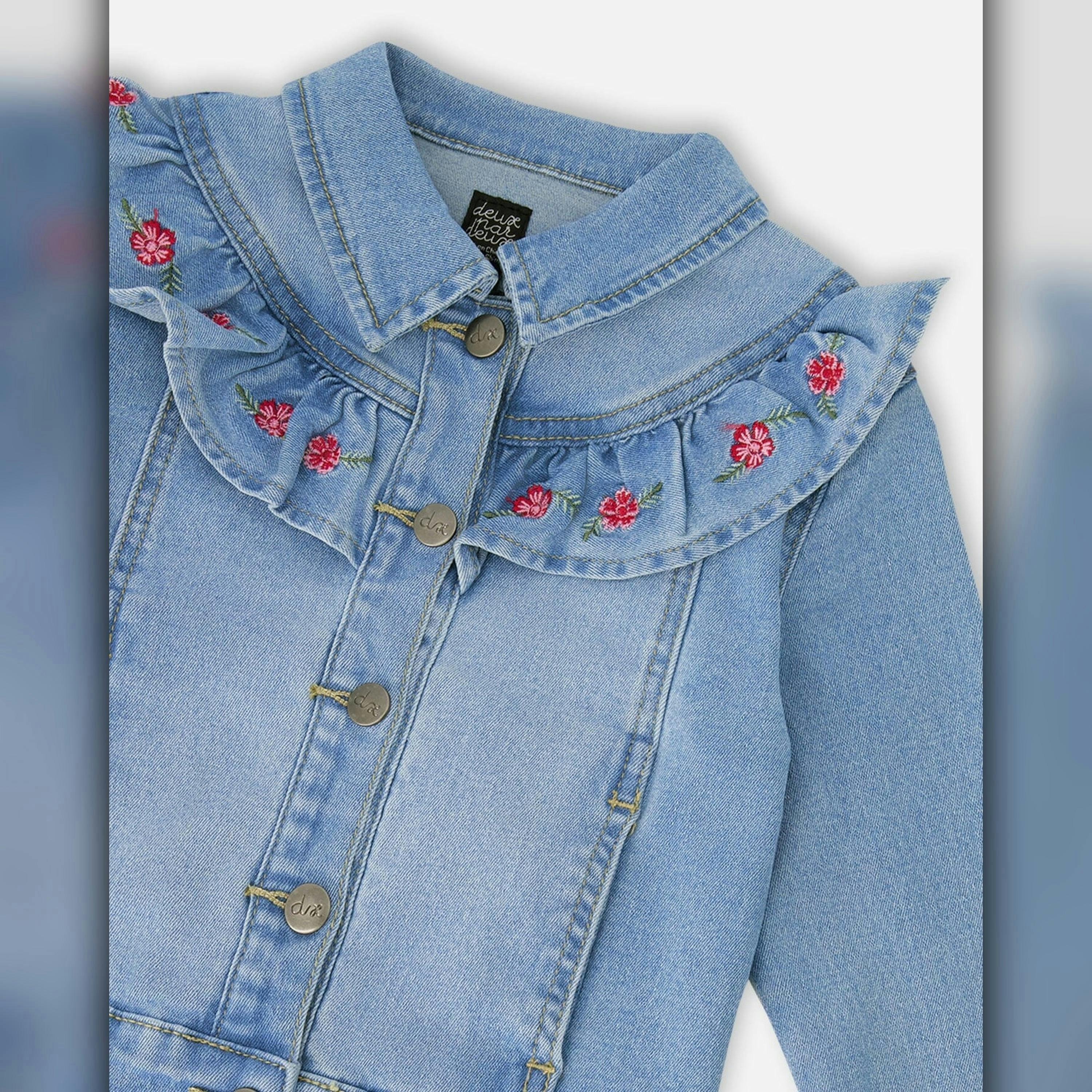 Light Blue Denim Jacket with Embroidery , view 4 of 4