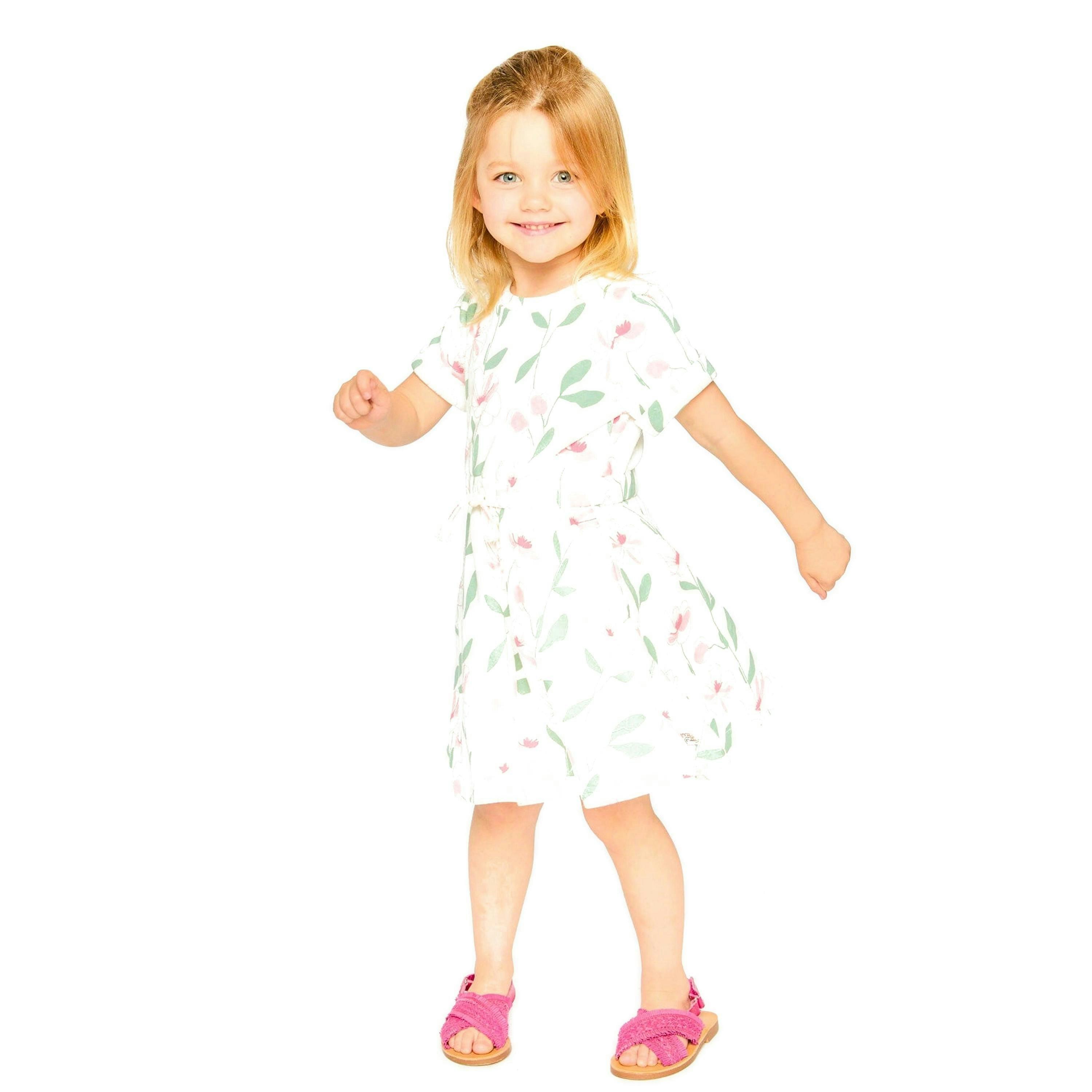 French Terry Dress Off White Printed Flowers , view 2 of 3