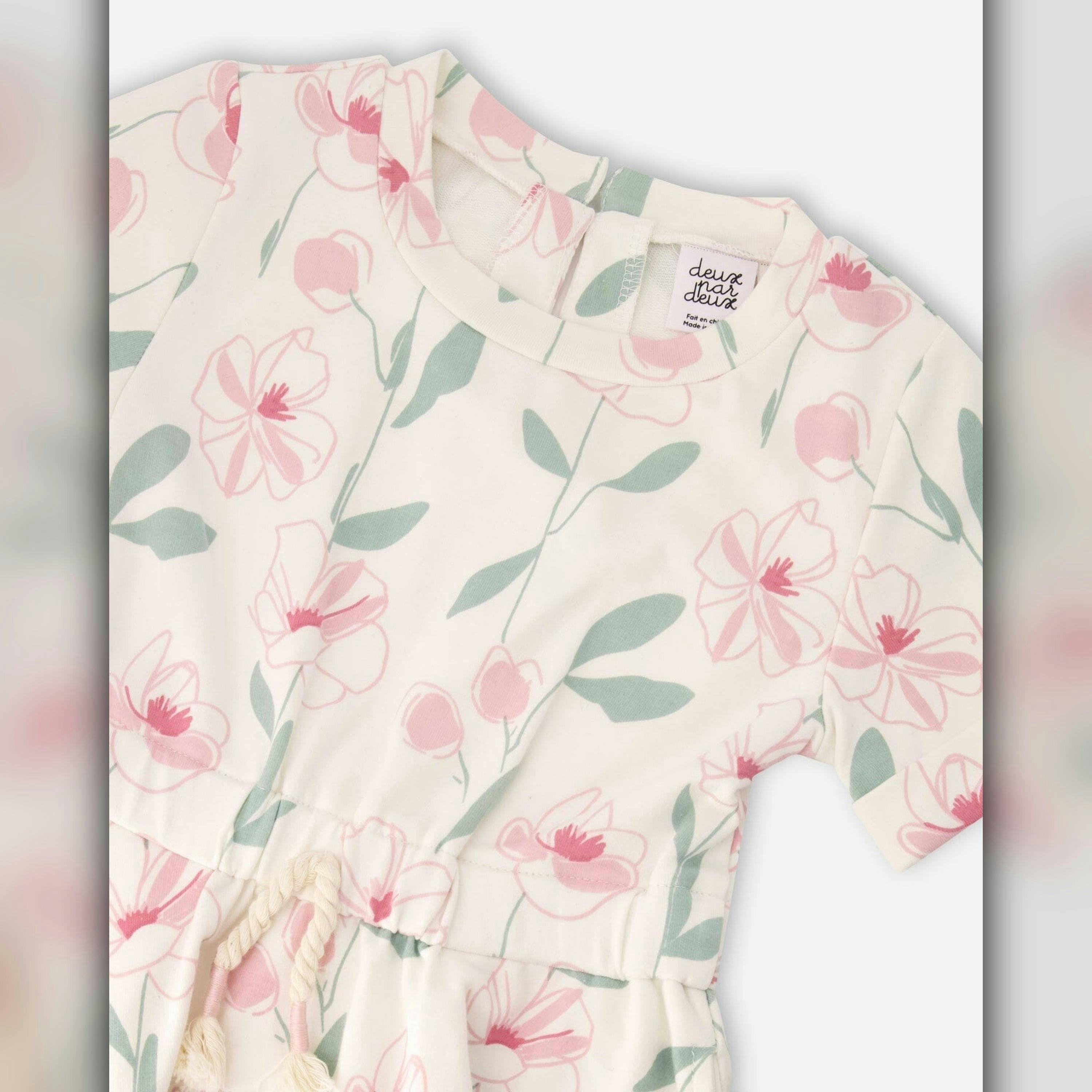 French Terry Dress Off White Printed Flowers , view 3 of 3