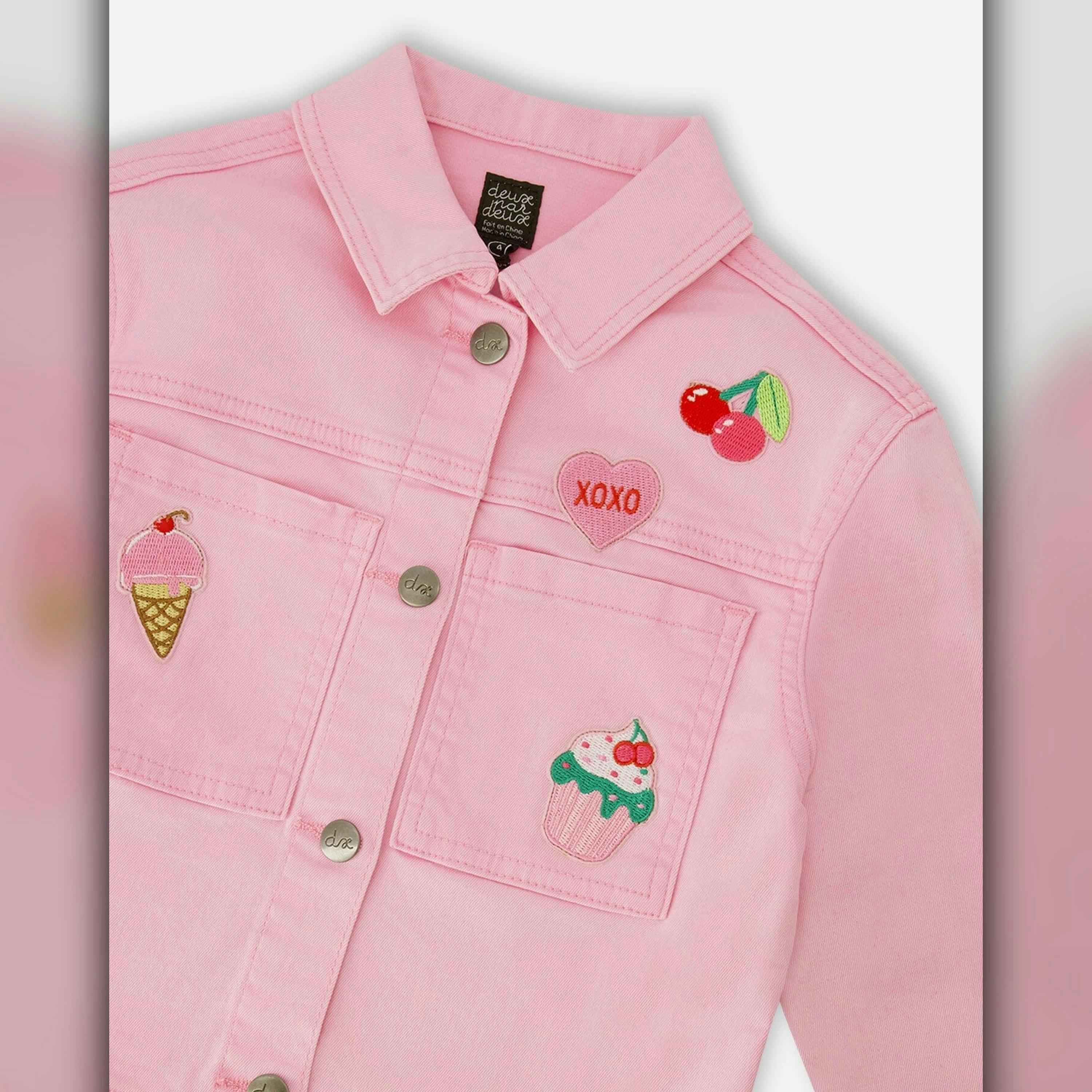 Pink Denim Jacket with Embroidered Patches , view 3 of 3